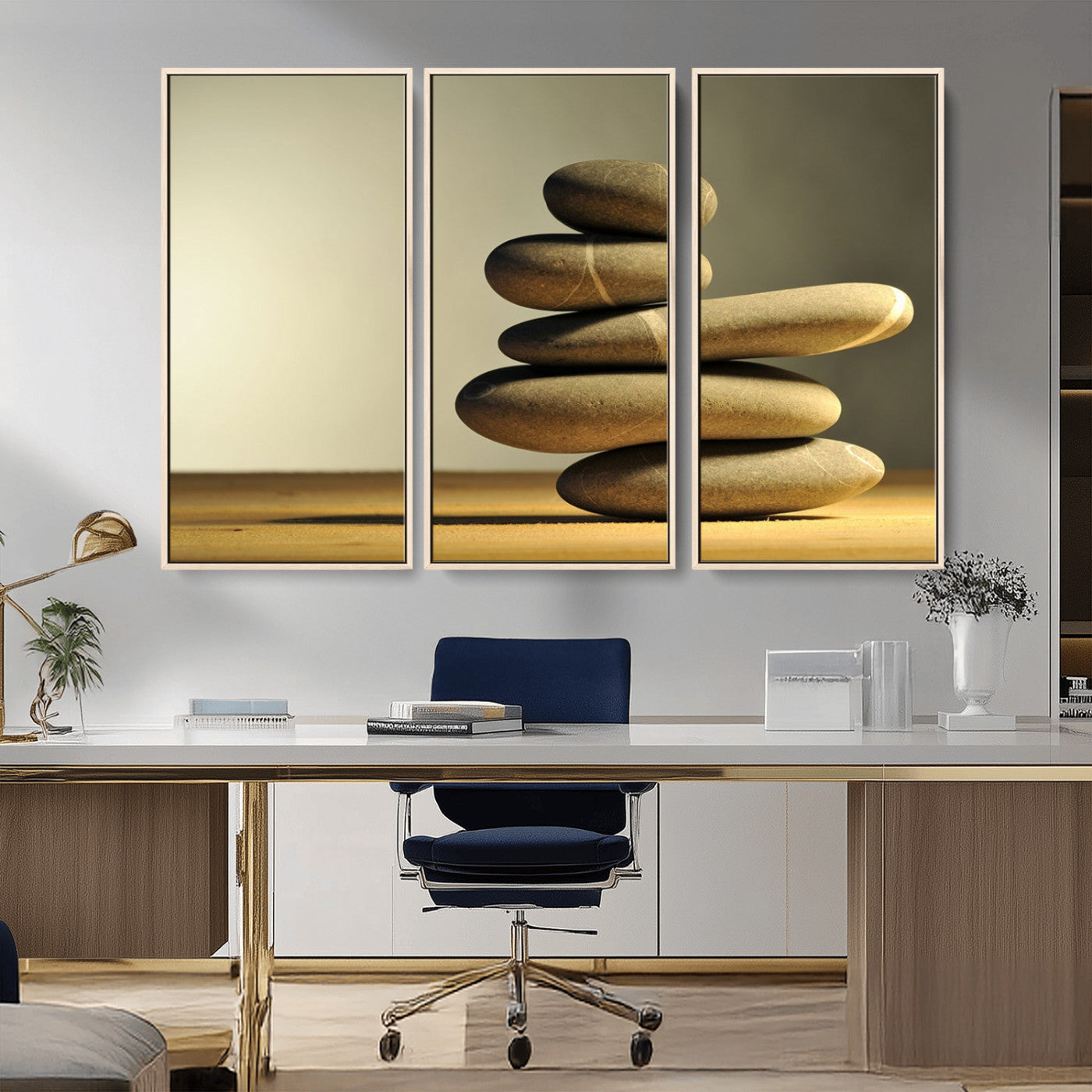 90045-MGV-FC-48X32-3P_Natural-Fluvial Zen Stones Canvas Wall Art Print