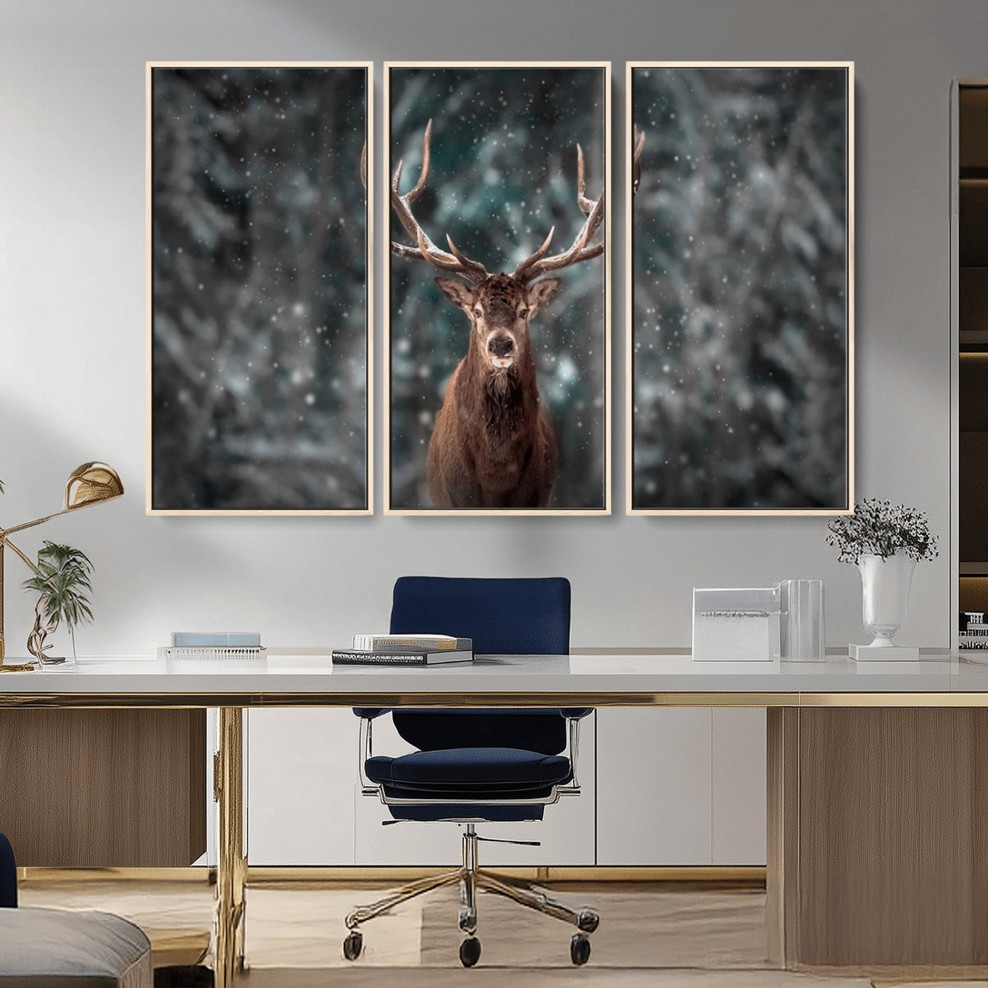 77011-MGV-FC-48X32-3P_Natural-Wall Art Deer Art Animal Canvas, Framed Wall Art Deer Canvas Print