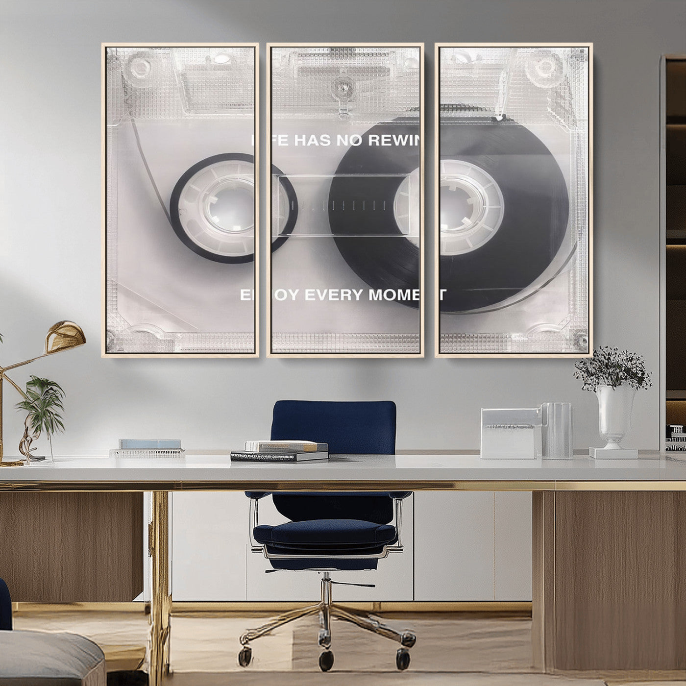 -Vintage Cassette Tape Canvas Wall Art - Inspirational 'Life Has No Rewind' Quote, Retro Music Decor