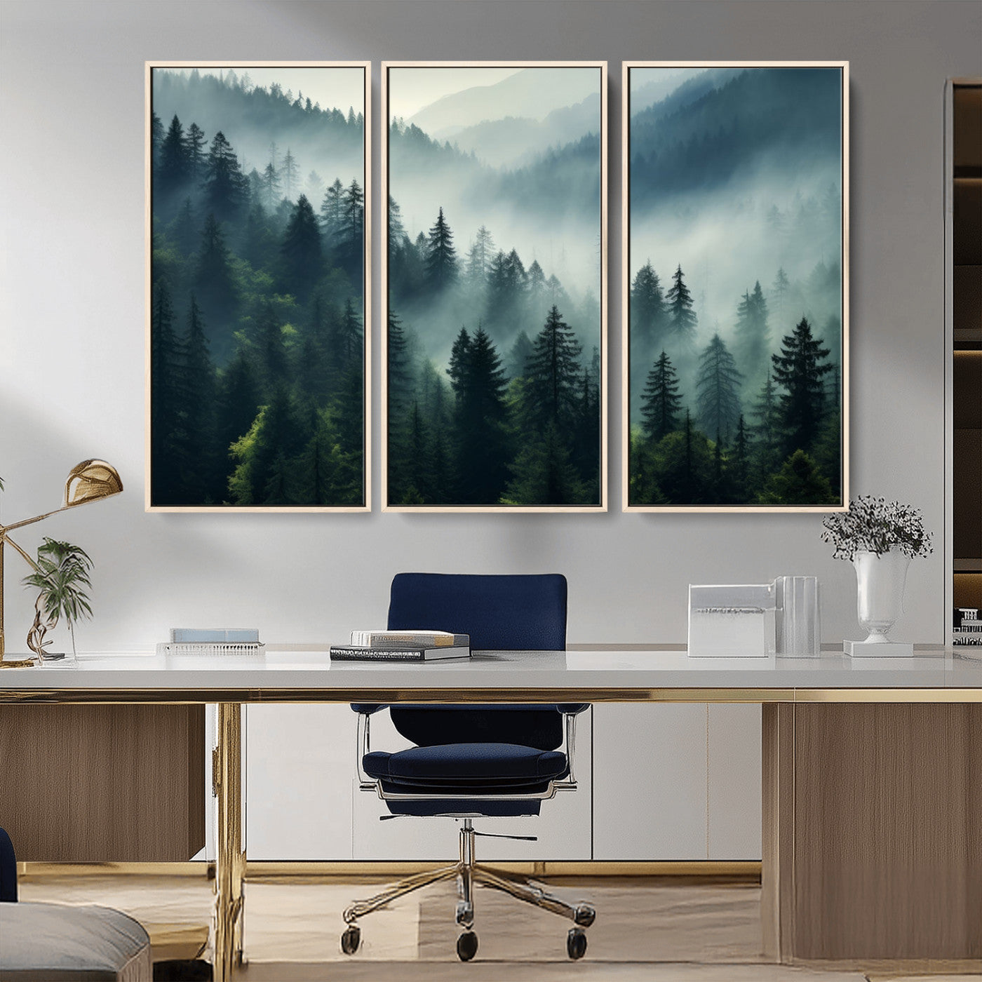 17687-MGV-FC-48X32-3P_Natural-Captivating Misty Forest Wall Art Premium Canvas Print a Foggy and Serene Atmosphere Art