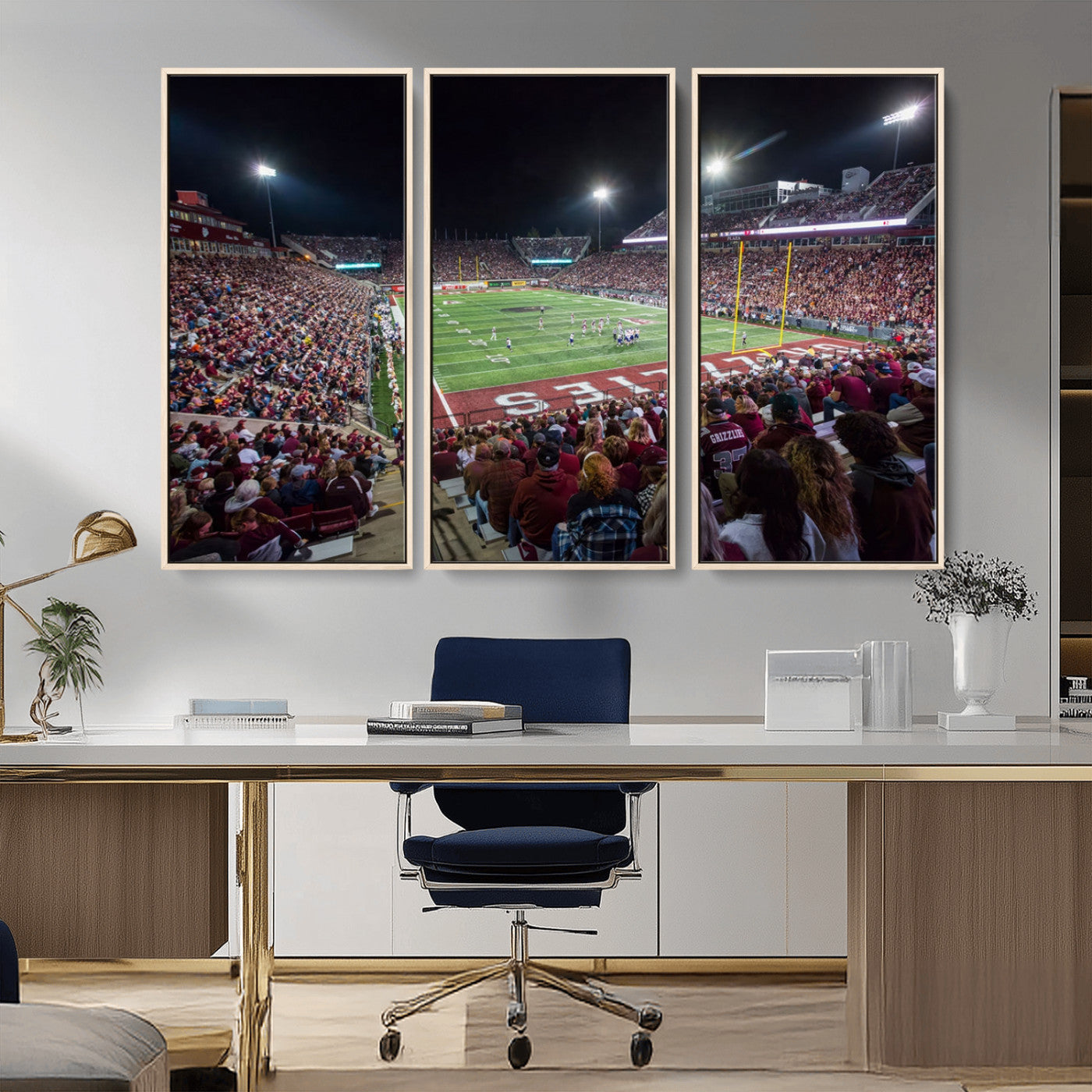 56191-MGV-FC-48X32-3P_Natural-American Football Wall Art Canvas Print Framed Stadium Sport Wall Art Print Iconic Game Day Decor for Home, Office