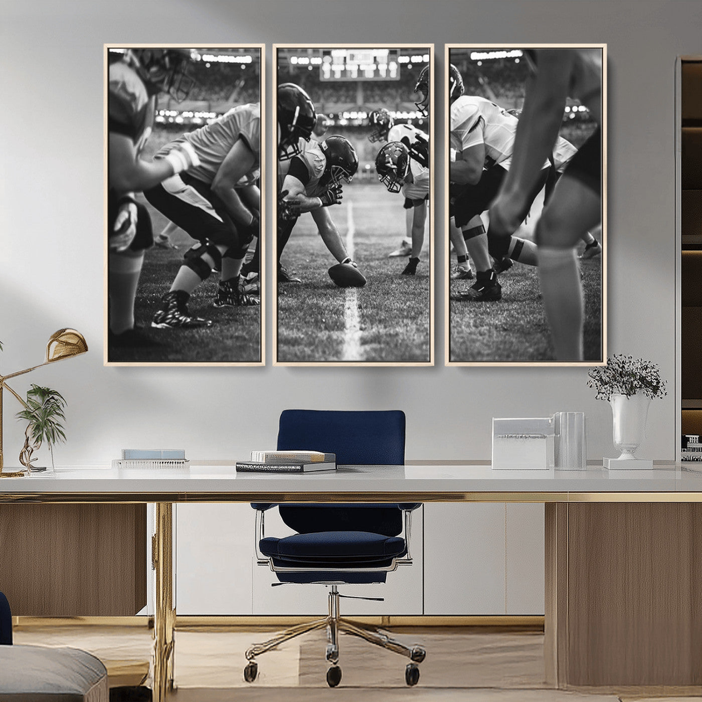 13273-MGV-FC-48X32-3P_Natural-American Football Wall Art Canvas Print Framed Stadium Sport Wall Art Iconic Game Day Decor for Home, Office