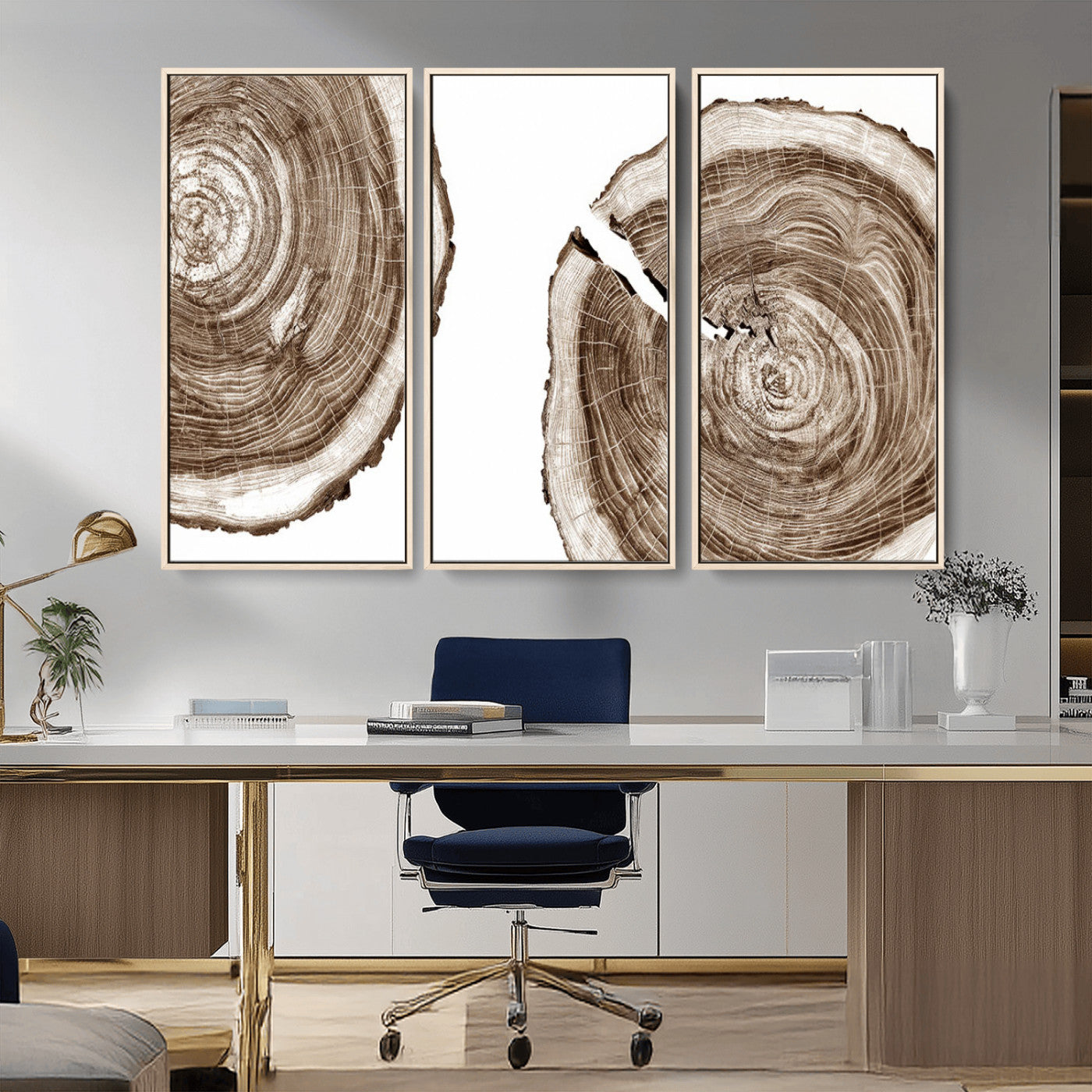 43743-MGV-CV-36X24-Wood Tree Ring Wall Art Canvas Prints, Tree Rings – Minimalist Black and White Wood Art | Triptych