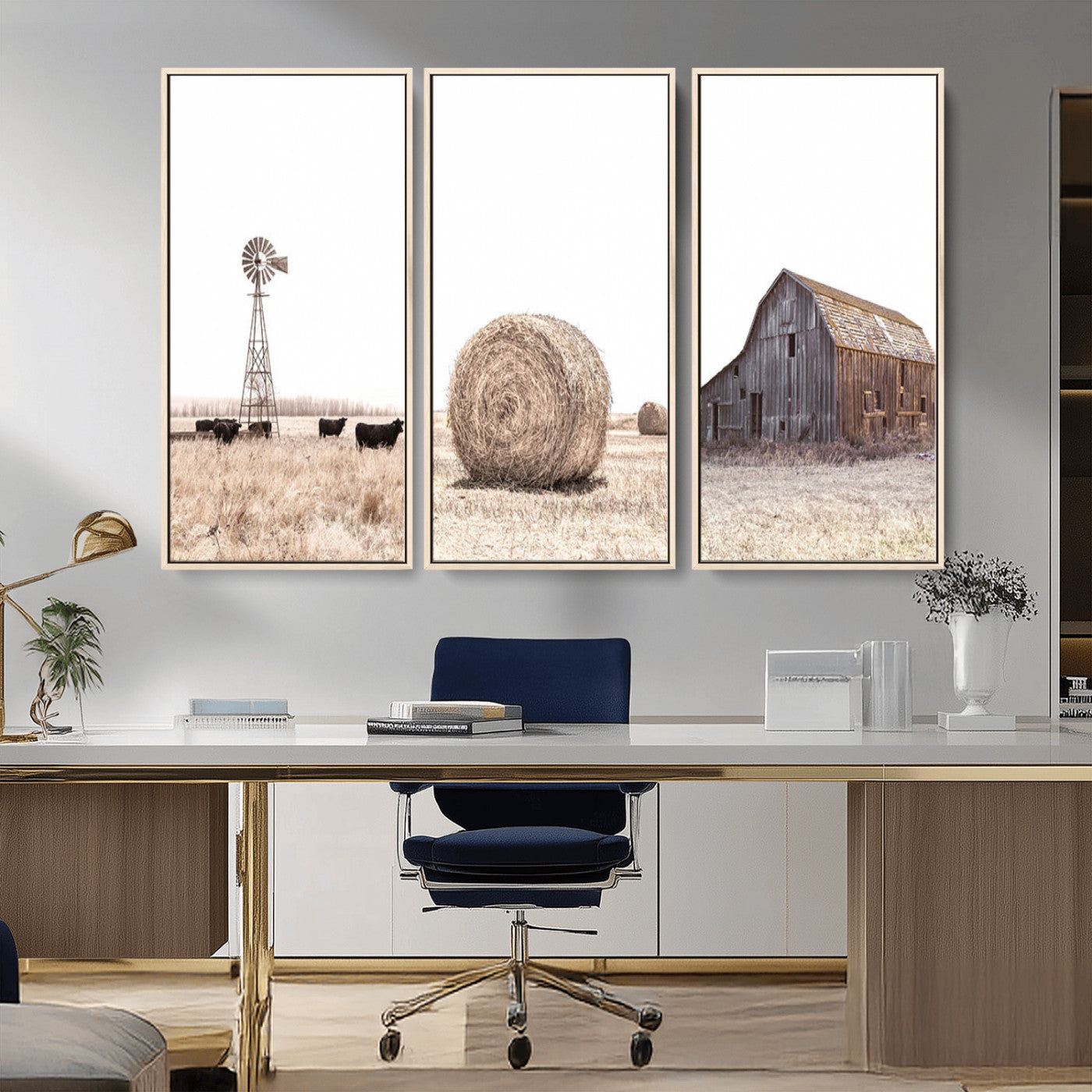 30918-MGV-CV-36X24-Rustic Farmhouse Wall Art Set of 3 – Country Barn and Wheat Field | Farm Prints for Country Home and