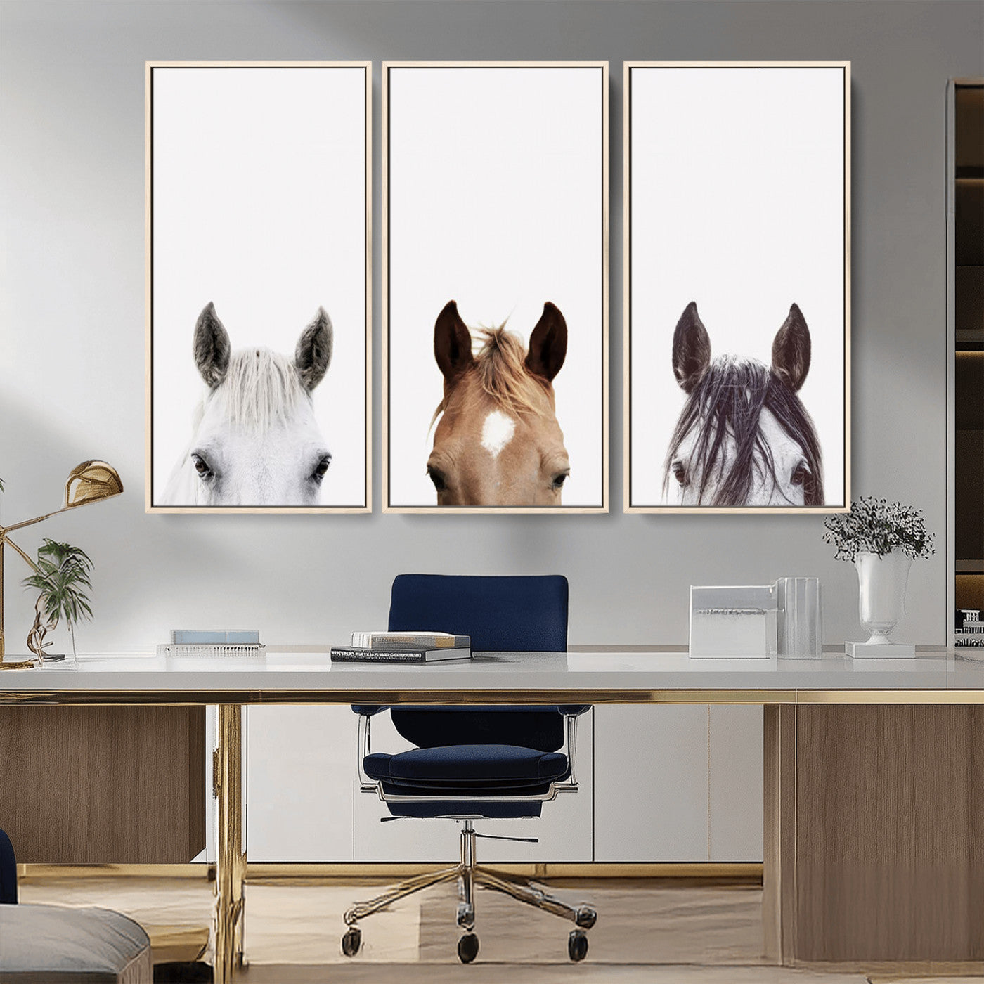 -Horse Prints Set, Set of 3 Horse Wall Art, Horses Portraits, Farmhouse Wall Art, Farm Animals