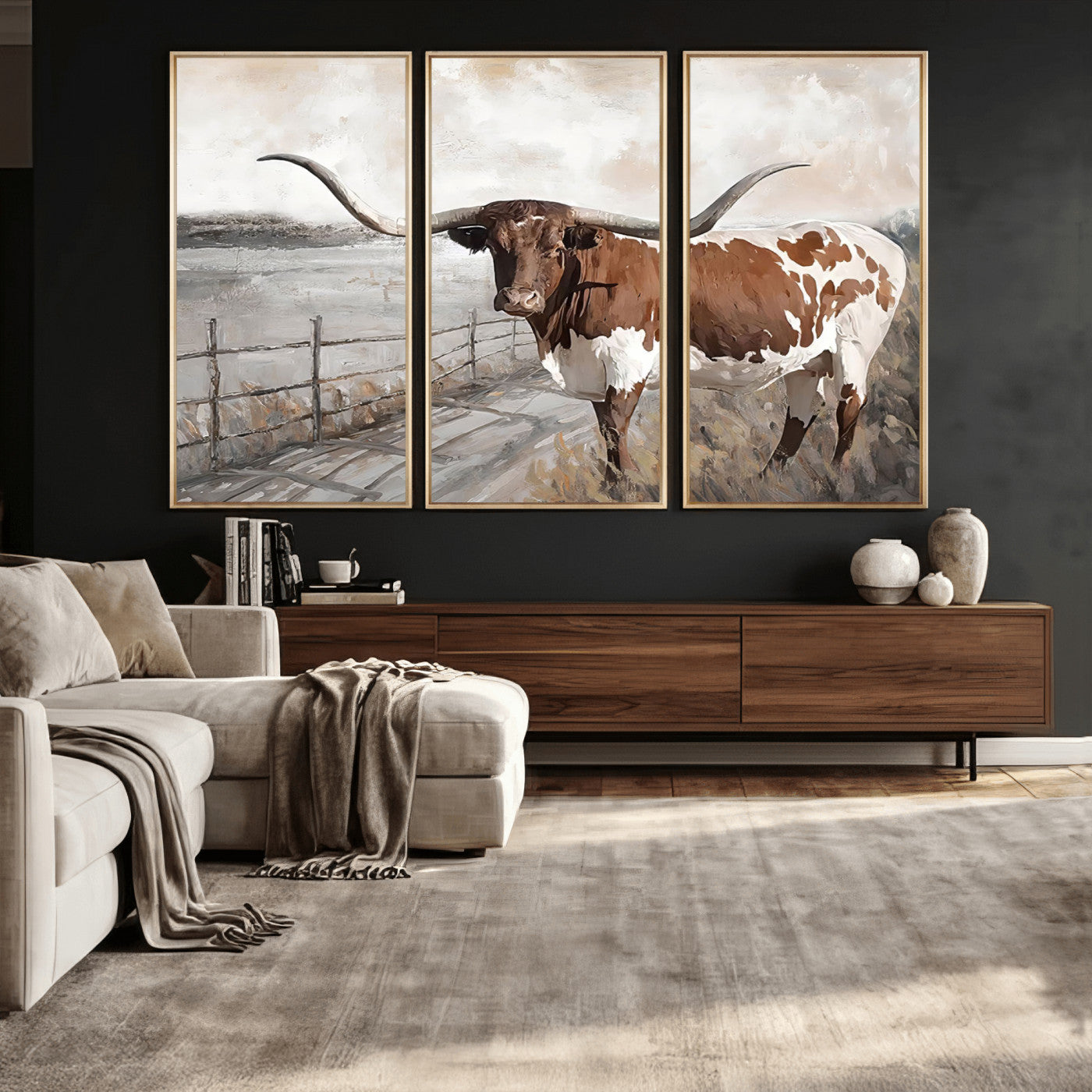 57340-MGV-CV-36X24 - Vintage Texas Cow Wall Art Canvas Print, Rustic Longhorn Wall Art | Canvas Print for Farmhouse Decor