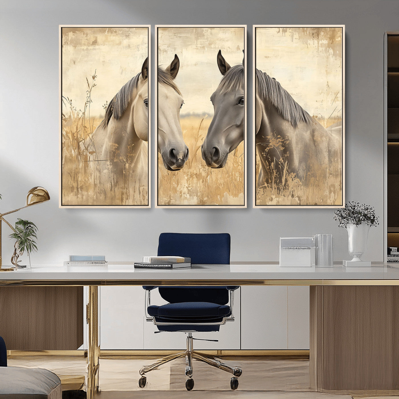 -Chines Ink Style Grunge Horses Wall Art Canvas Print