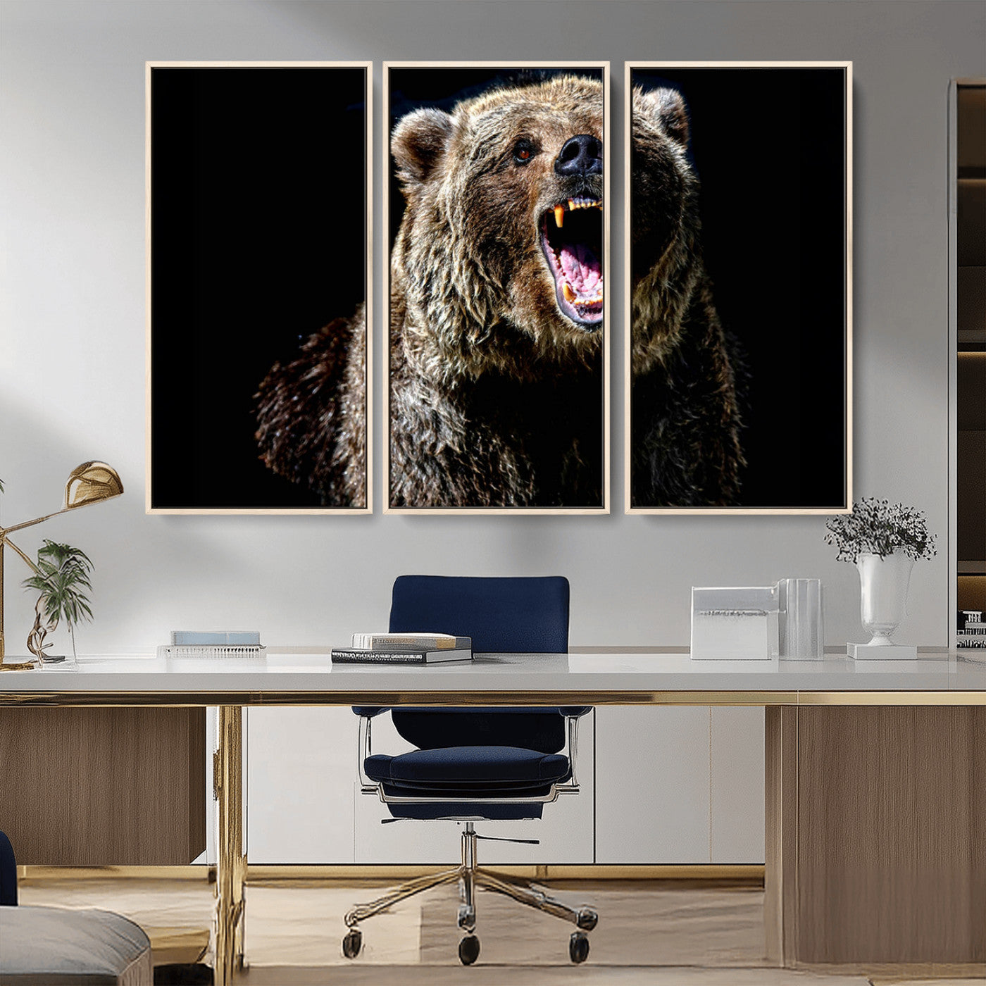 17625-MGV-FC-48X32-3P_Natural-Grizzly Bear Canvas Print | Wildlife Wall Art for Cabin Decor | Ready to Hang Framed