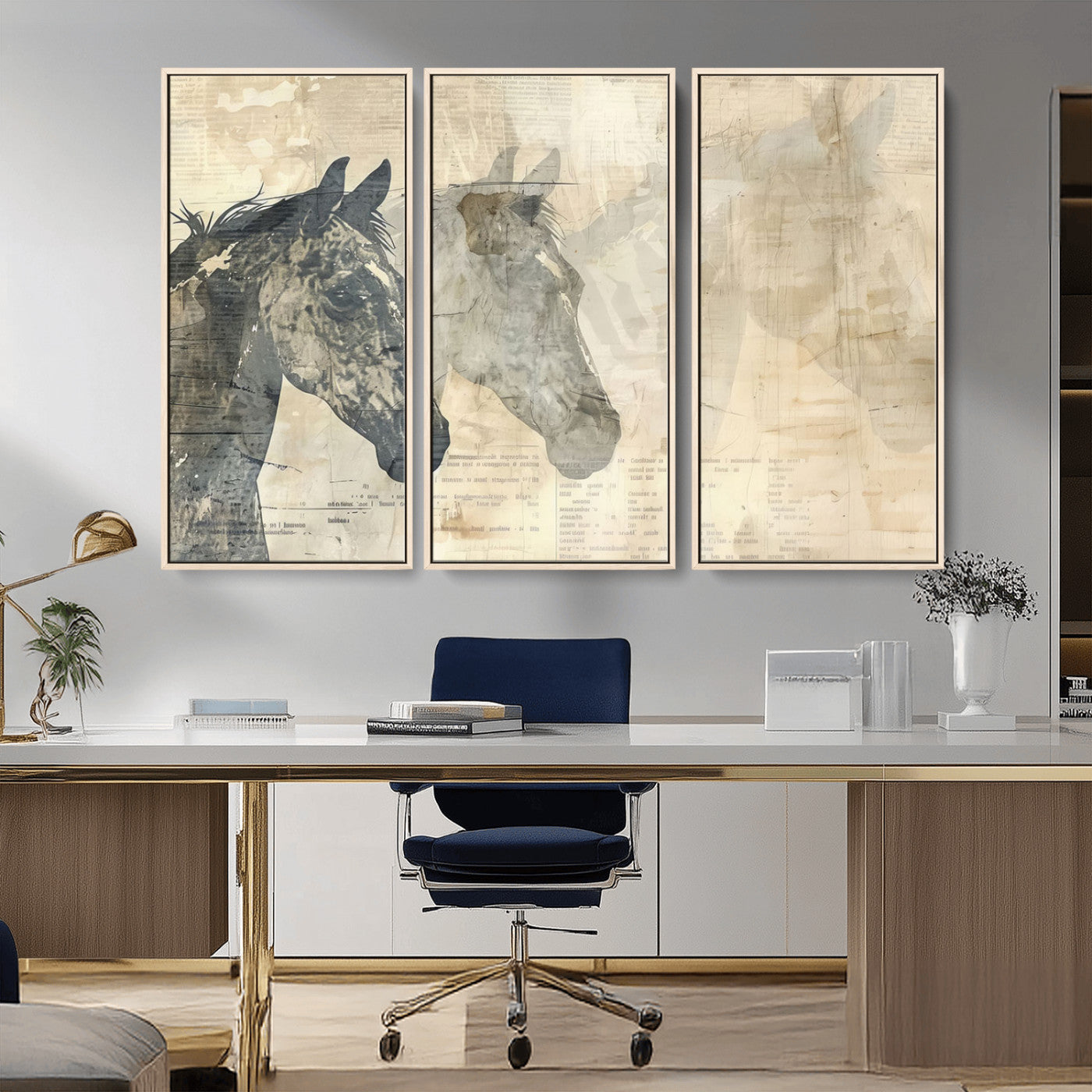 -Abstract Horse Canvas Print | Modern Farmhouse Wall Art | Ready to Hang Framed