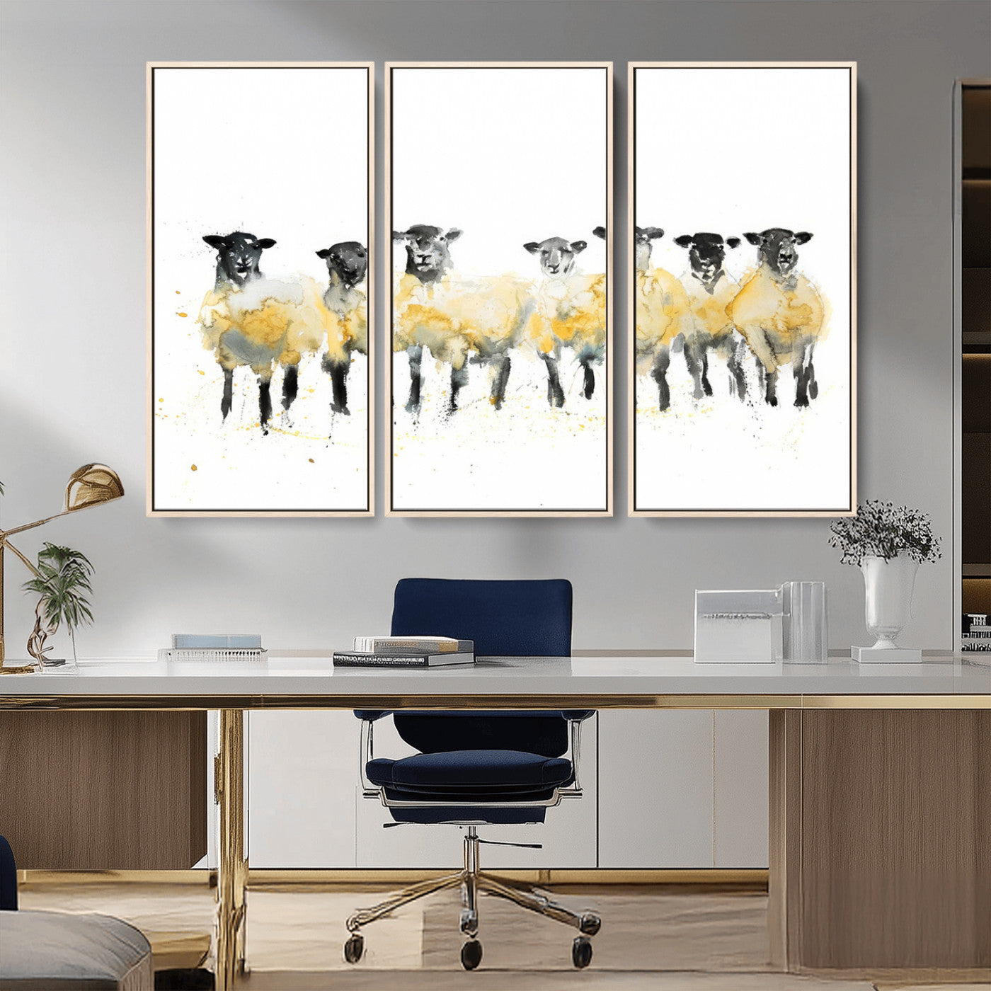 -Farmhouse Wall Art Sheep Print | Ready to Hang Framed Canvas | Rustic Barn Decor
