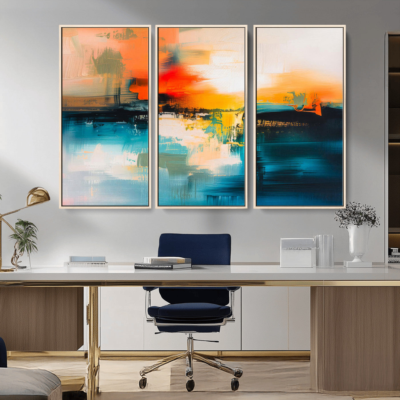 37083-MGV-FC-48X32-3P_Natural-Colorful Abstract Wall Art | Bold Modern Canvas Print | Ready to Hang and Framed for Living Room or