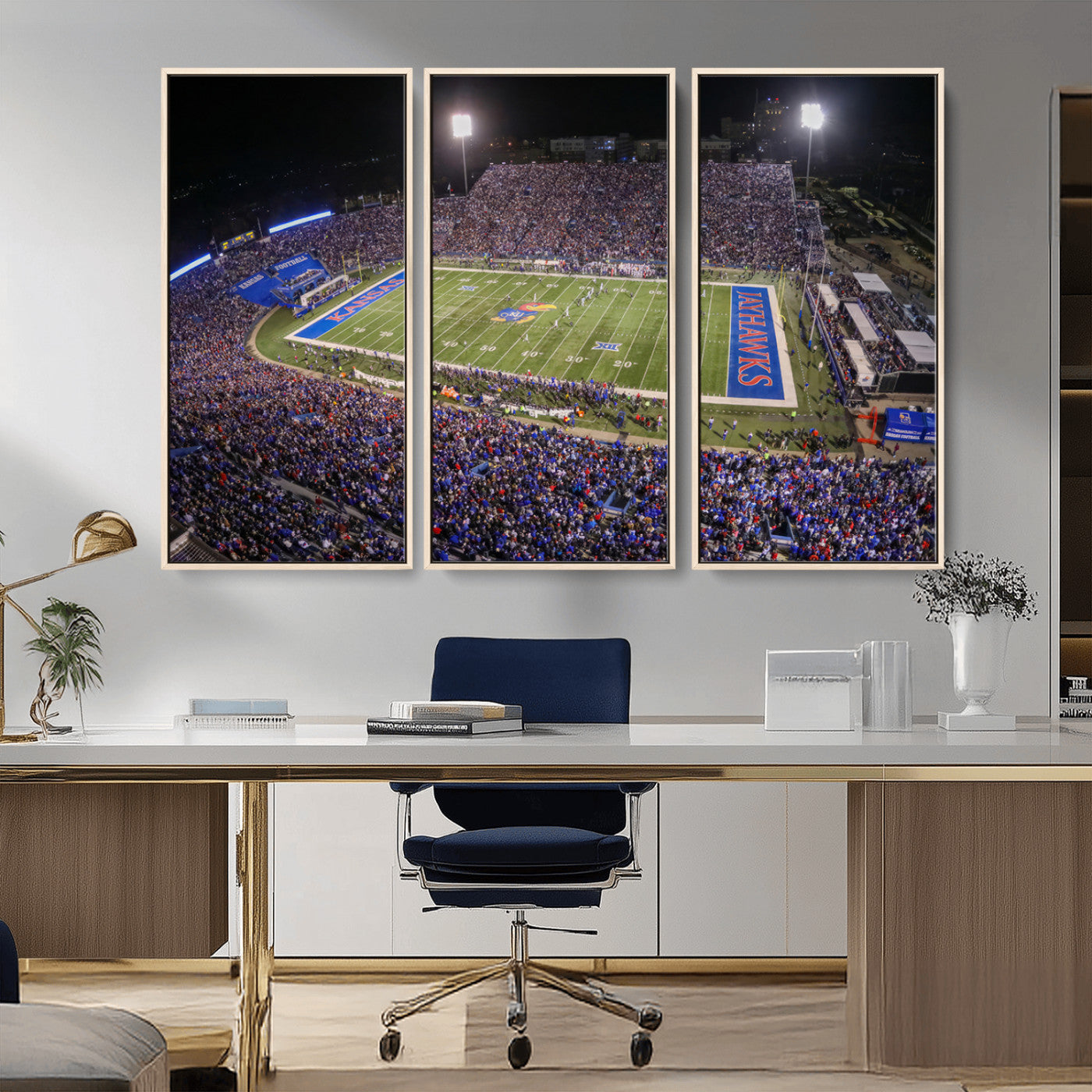 69760-MGV-FC-48X32-3P_Natural-University of Kansas Jayhawks Football Team Print - Lawrence Kansas Memorial Stadium Wall Art Canvas
