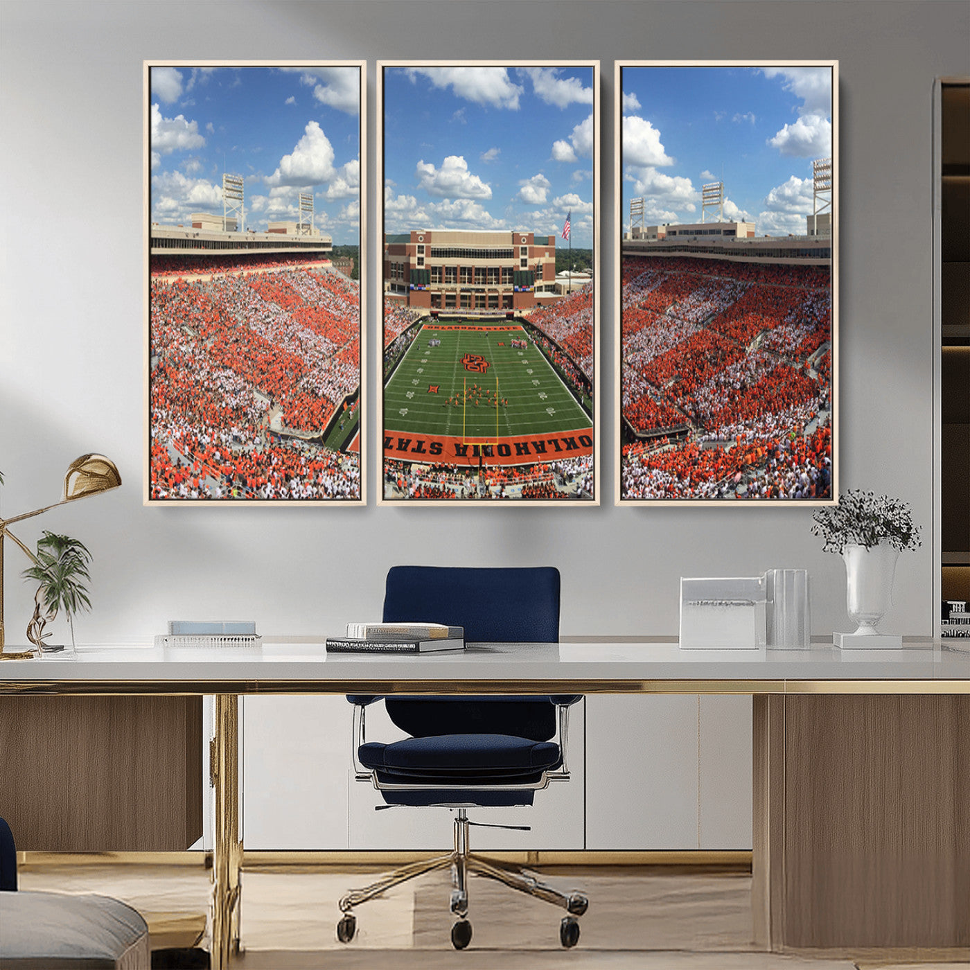 65192-MGV-FC-48X32-3P_Natural-Oklahoma State Cowboys Football Team Print - Stillwater Boone Pickens Stadium Wall Art Canvas Print