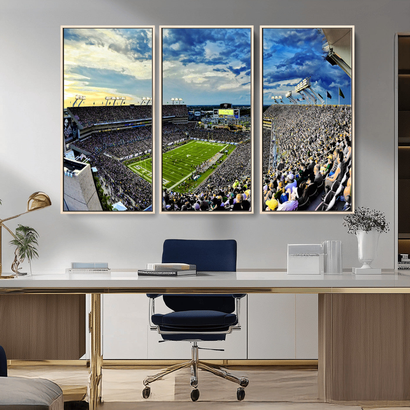 23788-MGV-FC-48X32-3P_Natural-Framed USF Bulls Football Team Print - Tampa Raymond James Stadium Wall Art Canvas Print