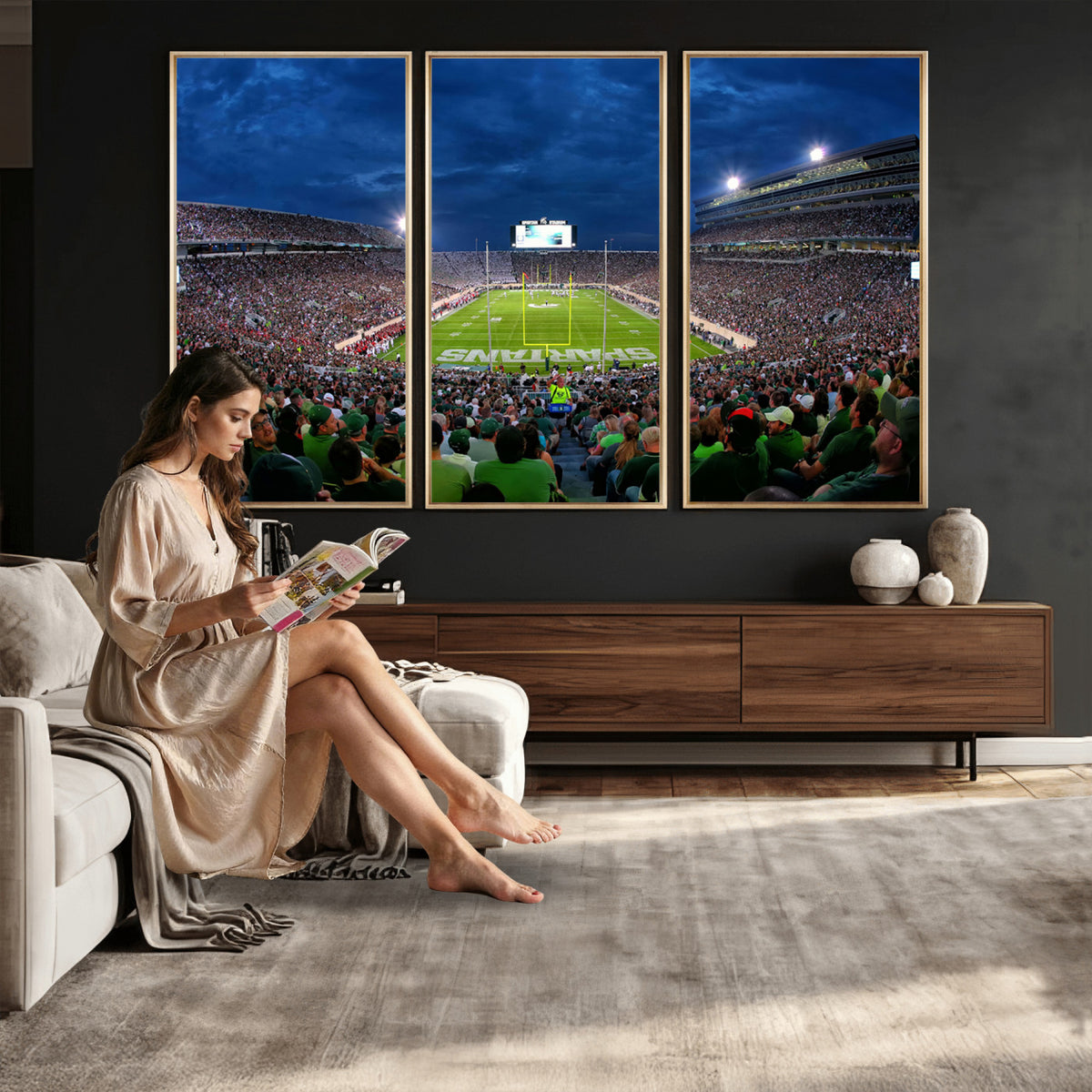 35248-PAN-FL-20X10 - Michigan State Spartans Football Team Print - East Lansing Spartan Stadium Wall Art Canvas Print
