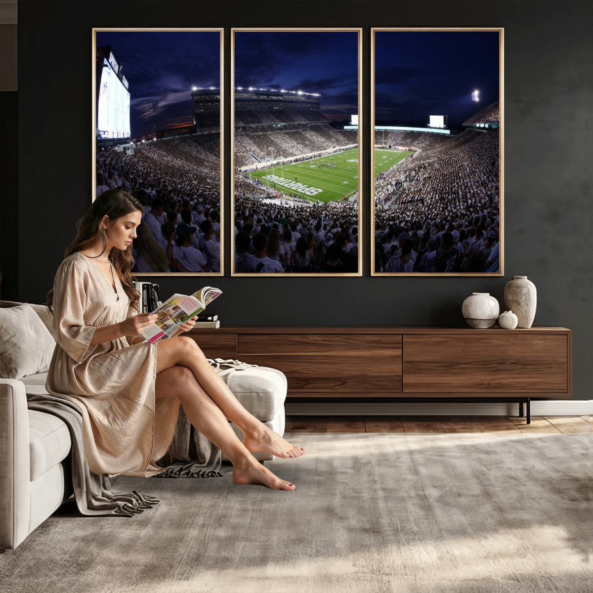 75193-PAN-FL-20X10 - Michigan State Spartans Canvas, Framed Football Team Print - East Lansing Spartan Stadium Wall Art