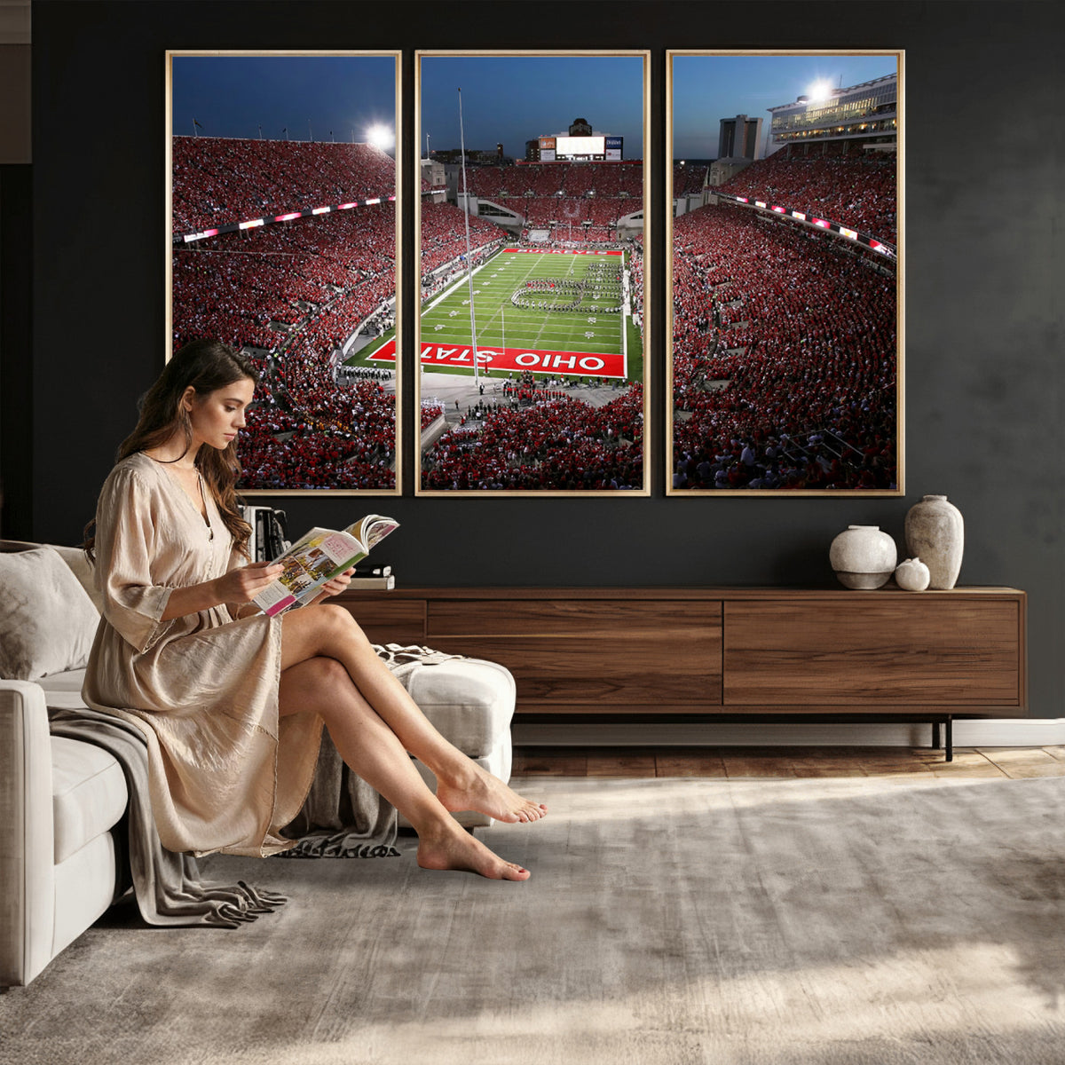 98743-PAN-FL-20X10 - Ohio State University Buckeyes Football Team Print - Columbus Ohio Stadium Wall Art Canvas Print