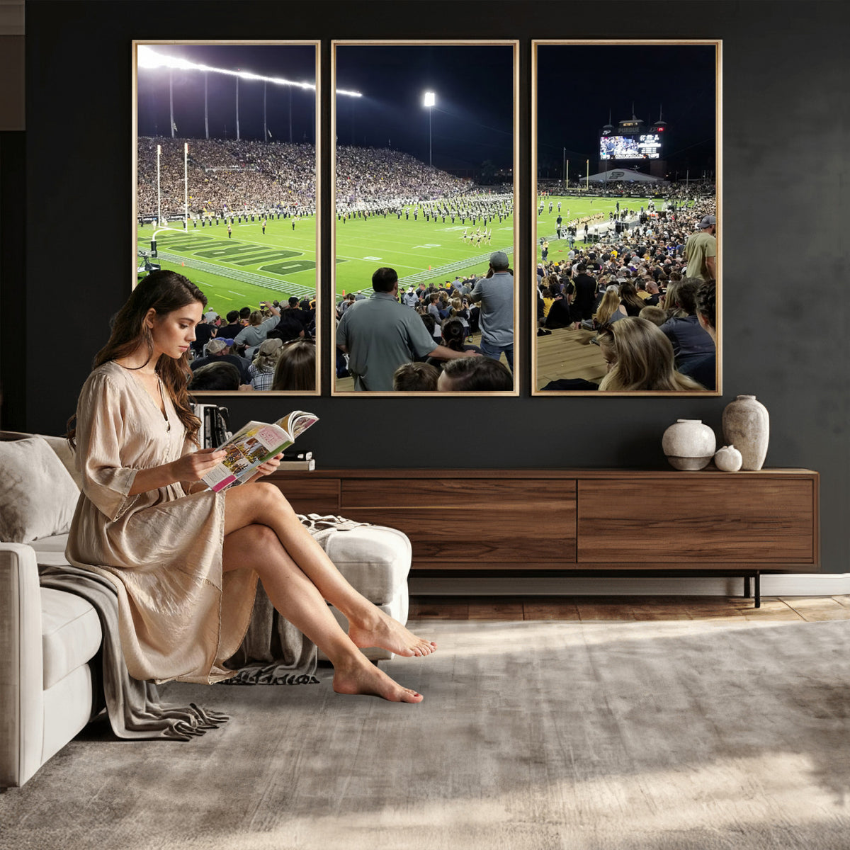 56796-PAN-FL-20X10 - Purdue University Boilermakers Football Team Print - West Lafayette Ross-Ade Stadium Wall Art Canvas
