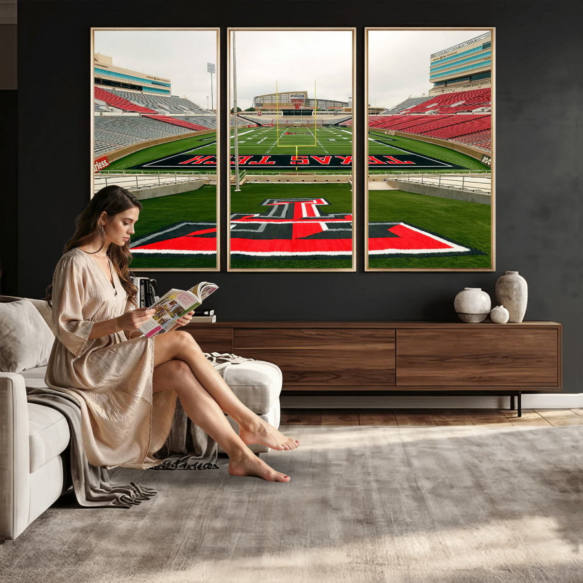 43169-PAN-FL-20X10 - Texas Tech Red Raiders Football Team Print - Lubbock Jones AT&T Stadium Wall Art Canvas Print