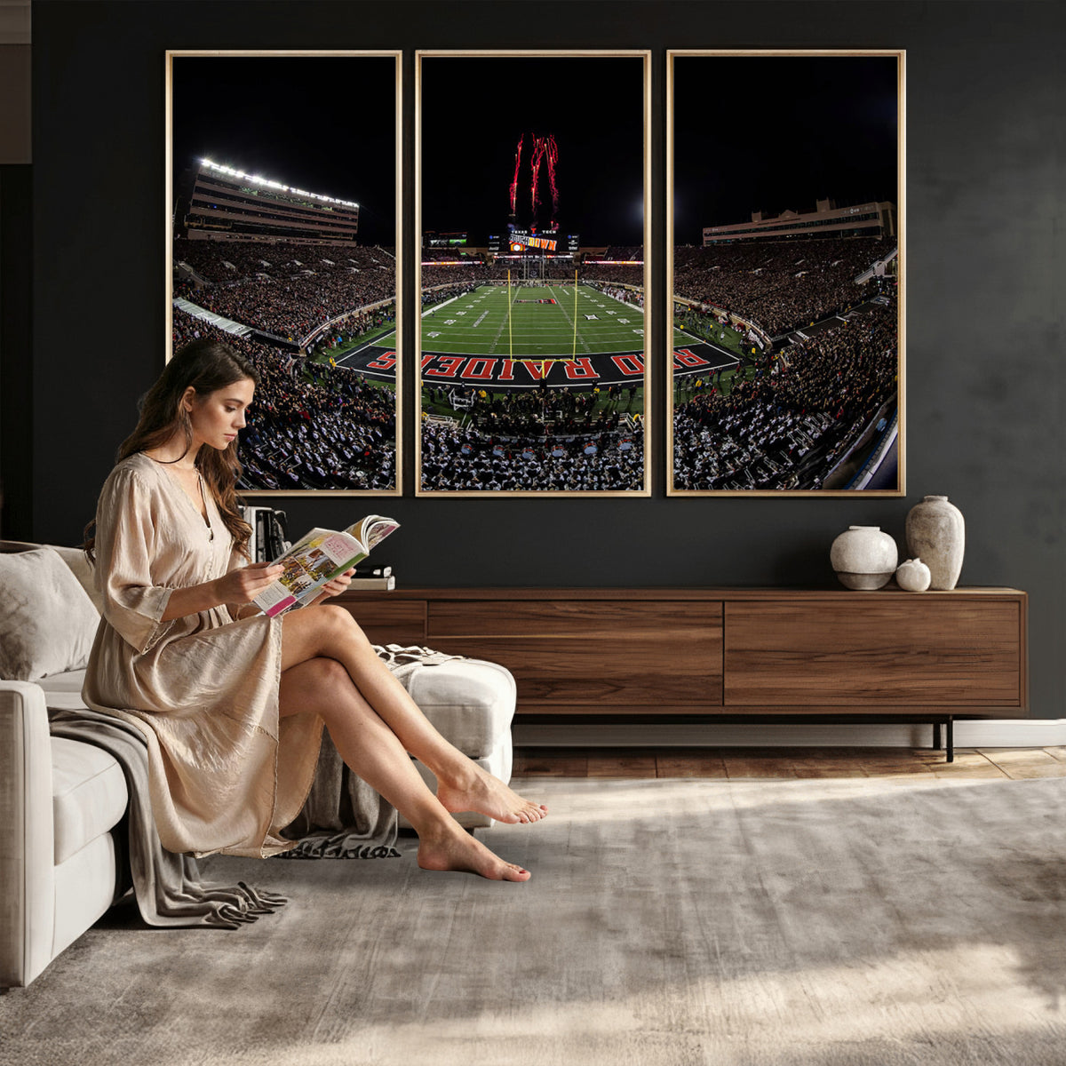 83122-PAN-FL-20X10 - Framed Texas Tech Red Raiders Stadium Canvas, Texas Tech Red Raiders Football Team Print - Lubbock