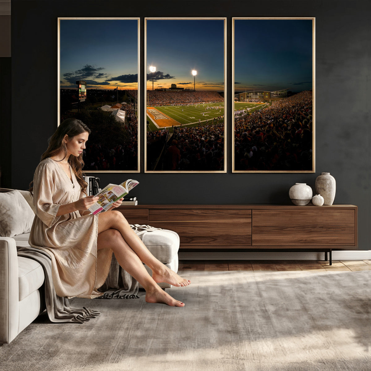 15980-PAN-FL-20X10 - Ball State Cardinals Football Team Print - Muncie Scheumann Stadium Wall Art Canvas Print