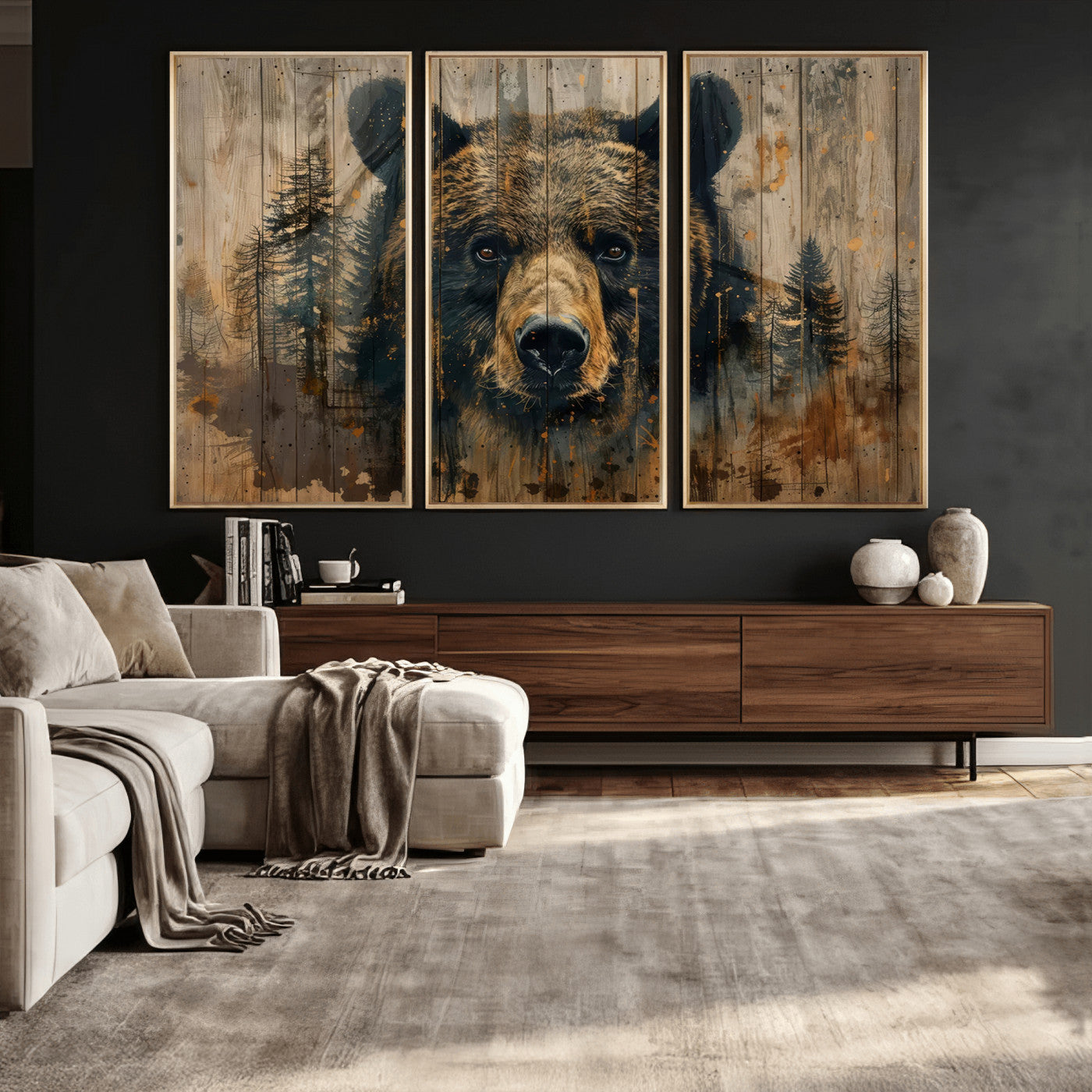51373-MGV-CV-36X24 - Abstract 399 Bear Wall Art | Rustic Cabin Wall Decor with Forest Design for Farmhouse Wall Decor