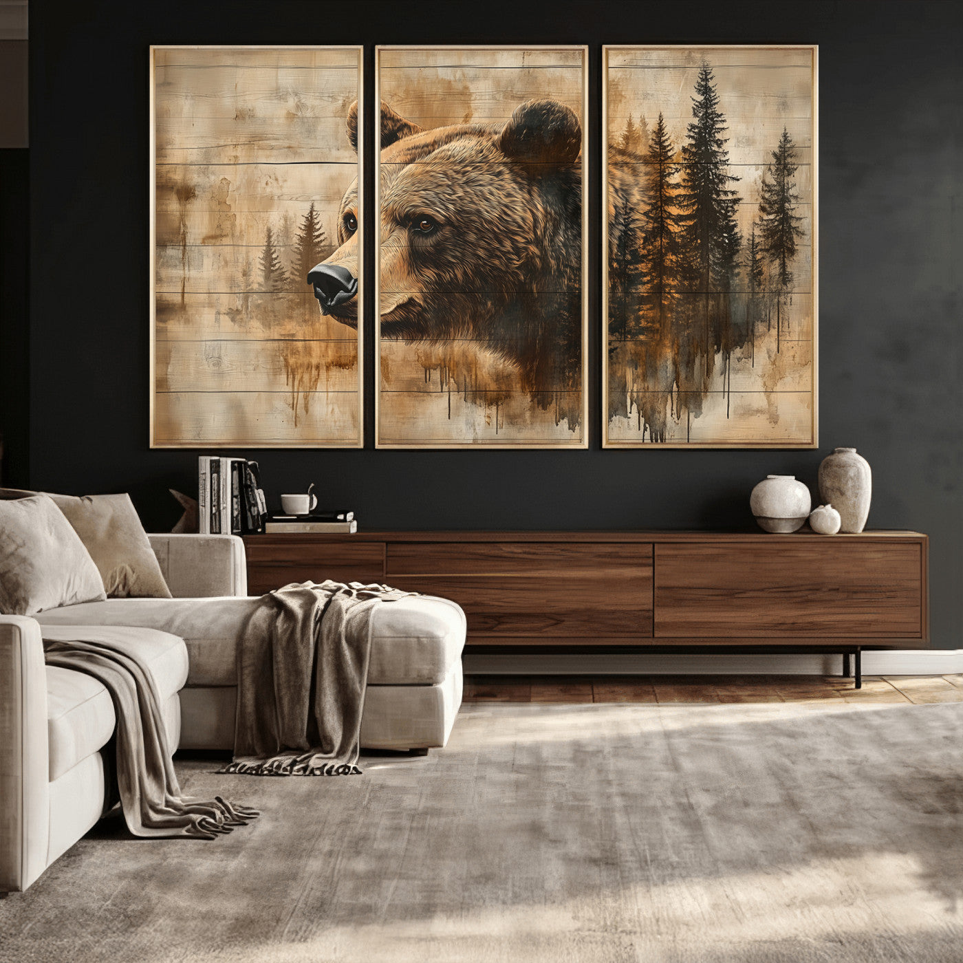 48378-MGV-CV-36X24 - Rustic Grizzly Bear Wall Art, Abstract Grizzly 399 Bear Wall Art Canvas Print - Woodland Wildlife