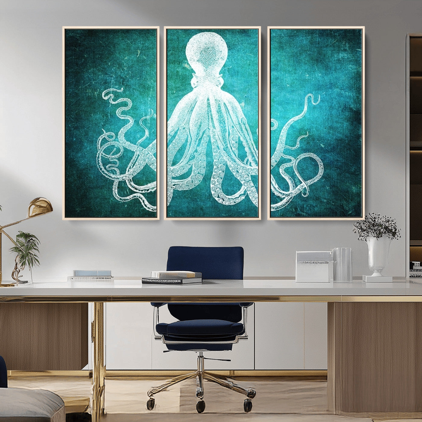 20773-MGV-FC-48X32-3P_Natural-Green Octopus Abstract Wall Art Canvas Print