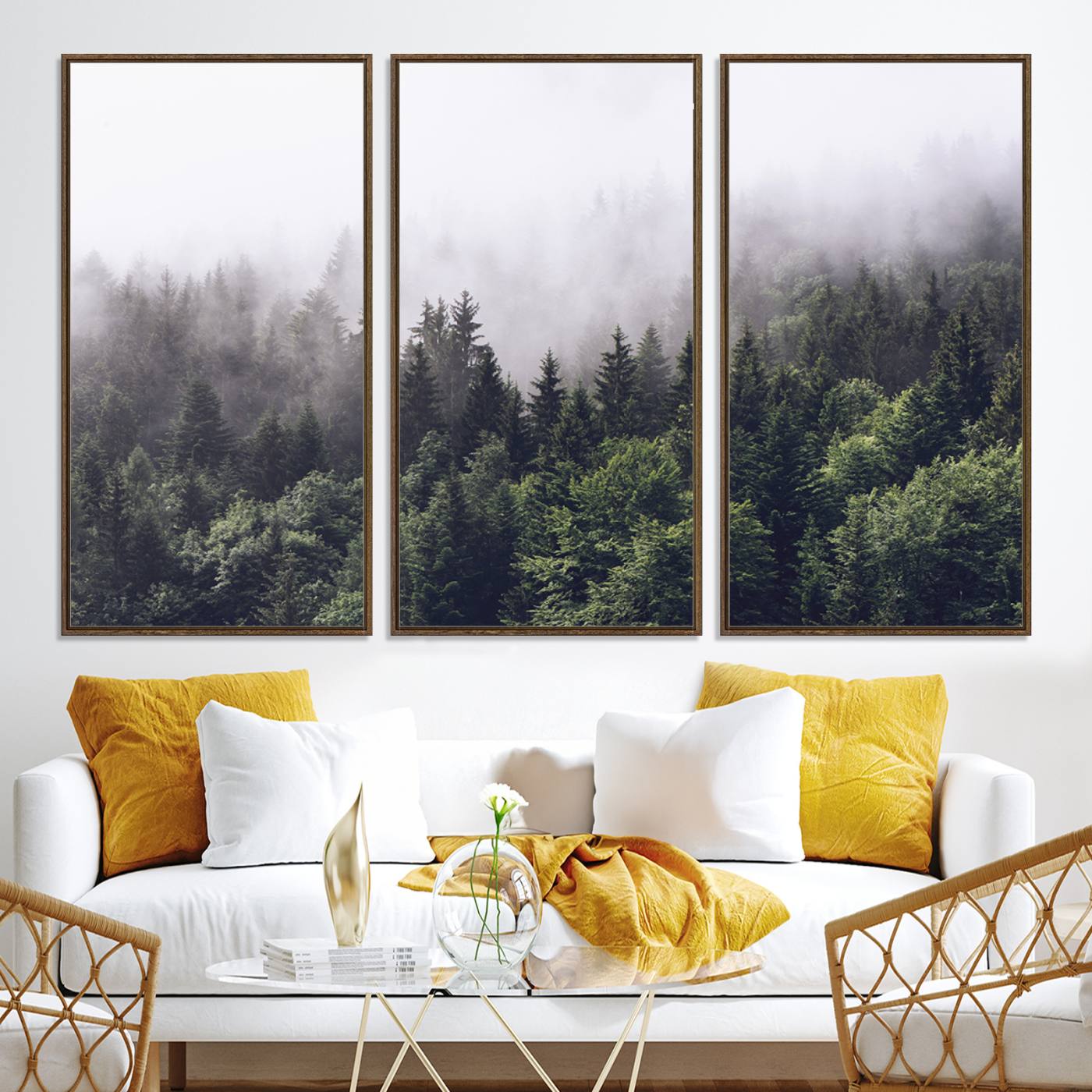 -Misty Forest Wall Art Canvas Print, Framed Foggy Pines Art Picture Print, Pine Valley Perfect Moody