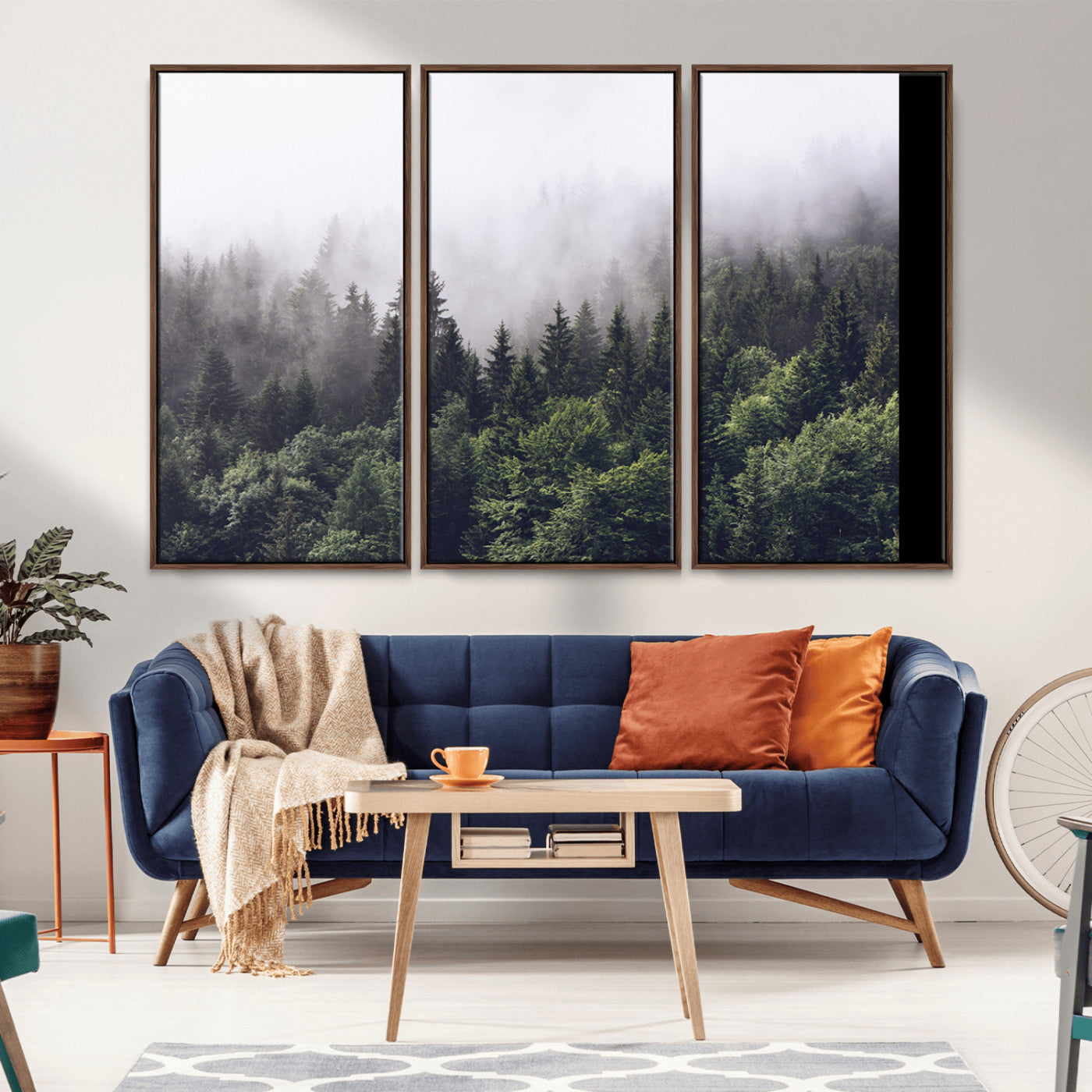 Canvas of dense misty forest in dark green tones, ideal for moody forest or atmospheric woodland-themed home decor.