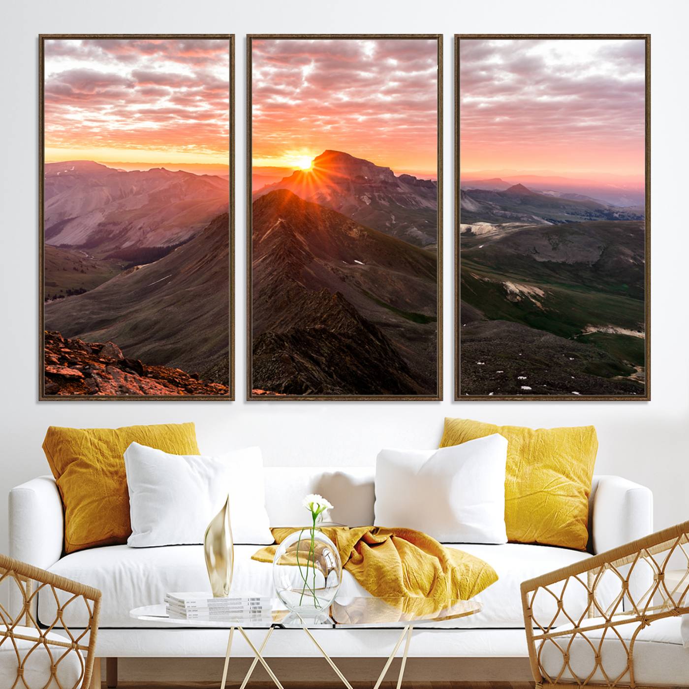 -Mountain Sunrise Wall Art Canvas Print, Framed Alpine Ridge Art Picture Print, Mountain Range