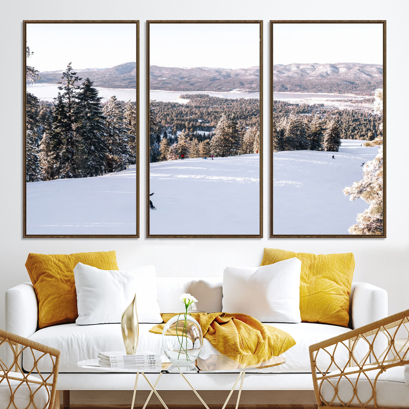 -Snowy Mountain Wall Art Canvas Print, Framed Ski Slope Art Picture Print, Winter Forest Perfect