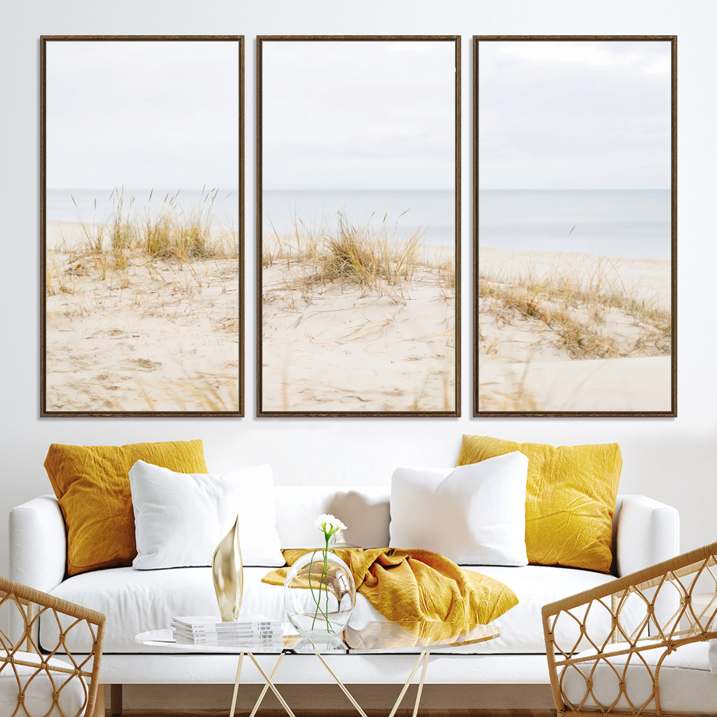 -Beach Dunes Wall Art Canvas Print, Framed Coastal Grass Art Picture Print, Sand Perfect Minimalist