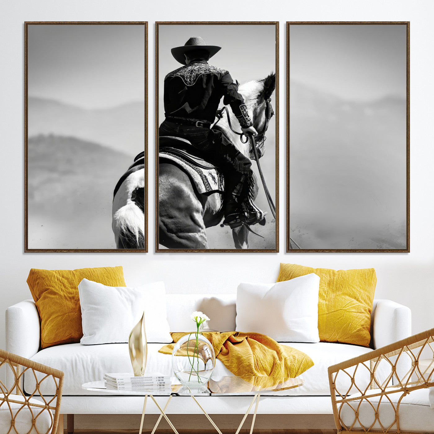 83102464-MGV-CV-36X24-Western Wall Art Canvas Print – Framed Cowboy and Horse Scene Artwork for Rustic Western Home, Office Decor