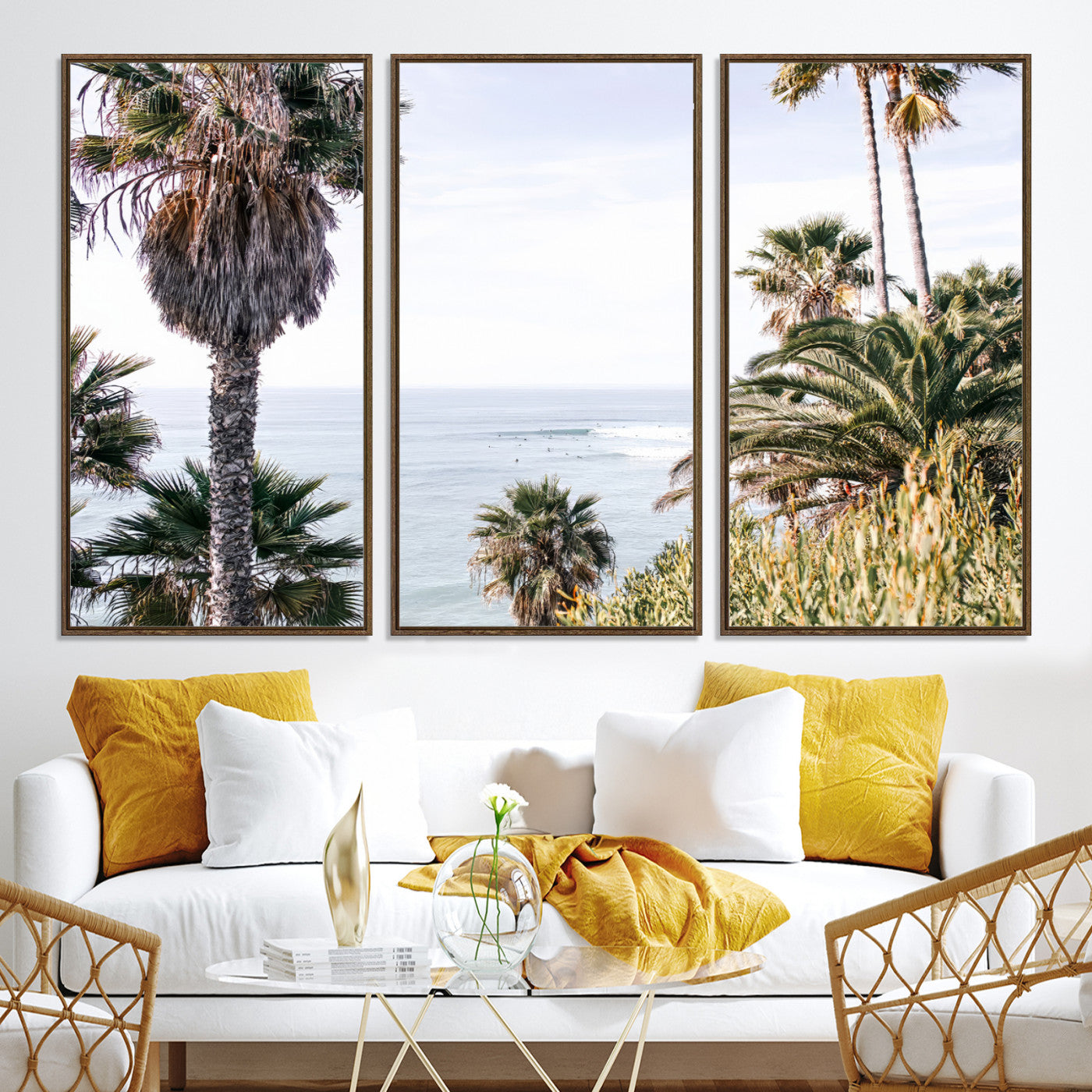 51404565-MGV-CV-36X24-Coastal Palm Trees Wall Art Canvas Print – Framed Ocean Breeze Tropical Scene Artwork for Relaxing Home, Office Decor