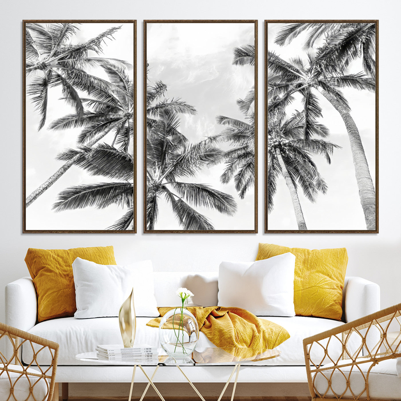 62113786-MGV-CV-36X24-Black and White Palm Wall Art Canvas Print – Framed Monochrome Tropical Beach Scene Artwork for Modern Home, Office Decor