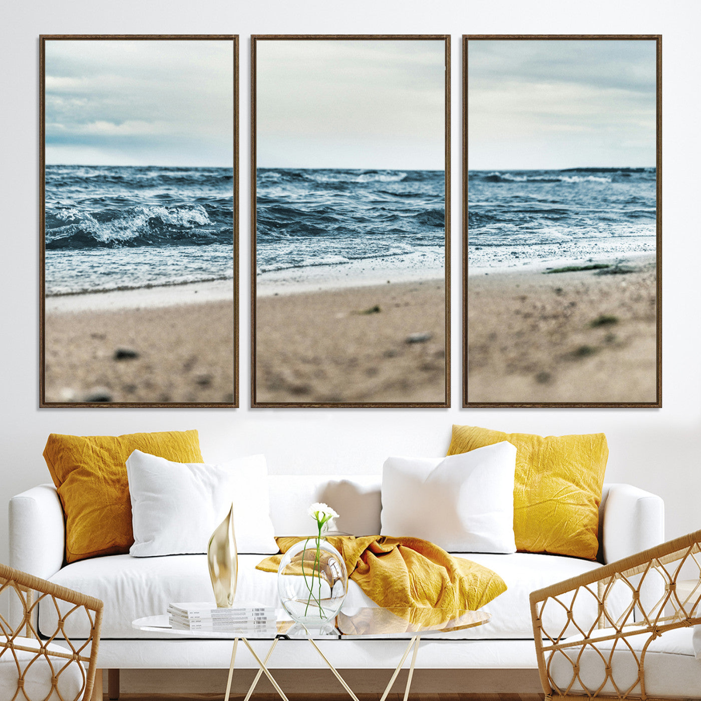 81812590-MGV-CV-36X24-Ocean Wall Art Canvas Print – Moody Coastal Seascape Scene Framed Beach Waves Nature Artwork for Home Office