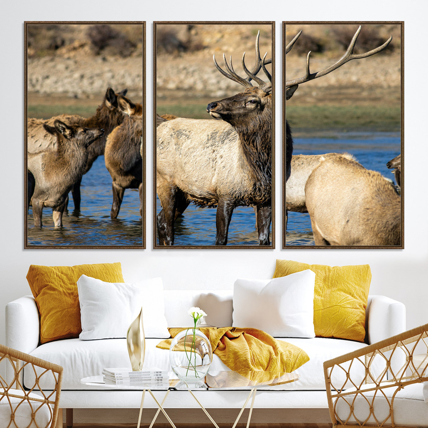 -Wild Elk Wall Art Canvas Print – Framed Neutral Wildlife Rustic Forest Scene Photography Artwork for Home Office