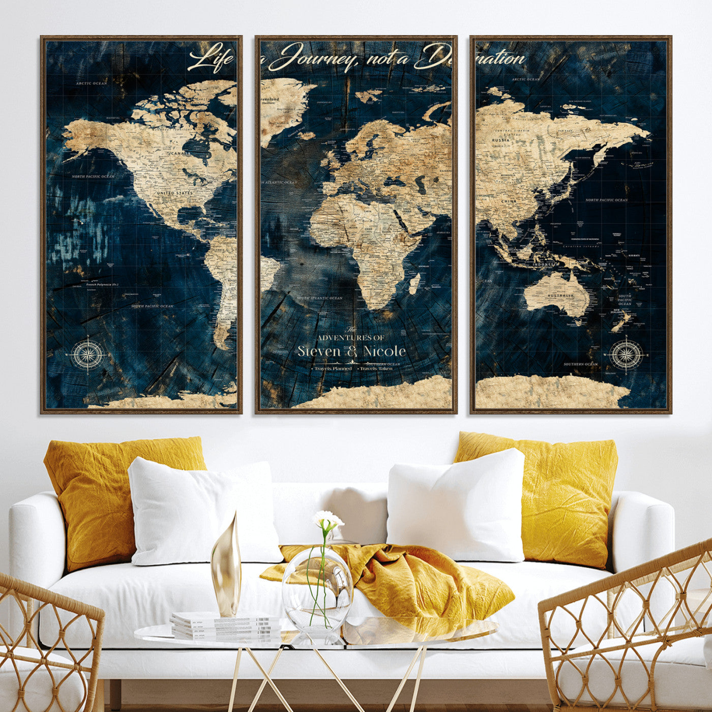 -Personalized Push Pin World Map Canvas – Custom Framed Travel Tracker Wall Art, Large Adventure Map with Pins for Home, Office