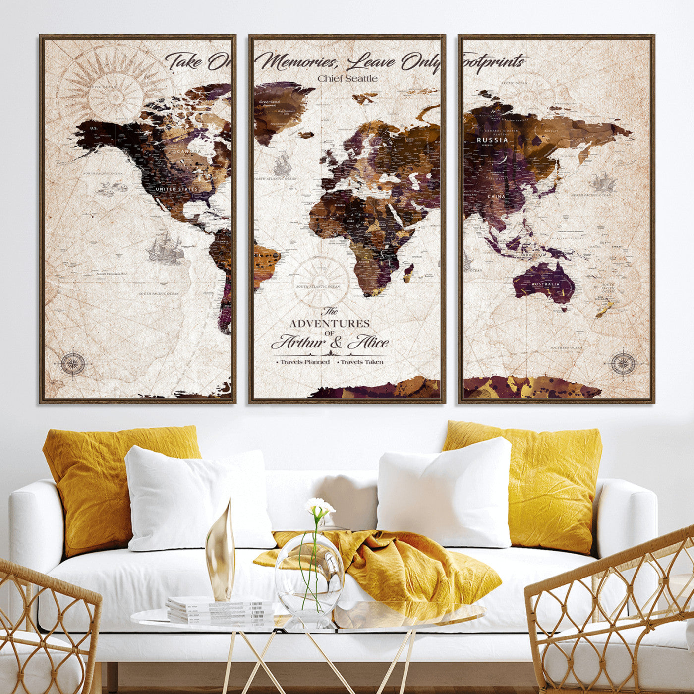 -Personalized World Map Canvas – Custom Framed Push Pin Travel Tracker, Elegant Wall Art Gift for Couples for Home, Office