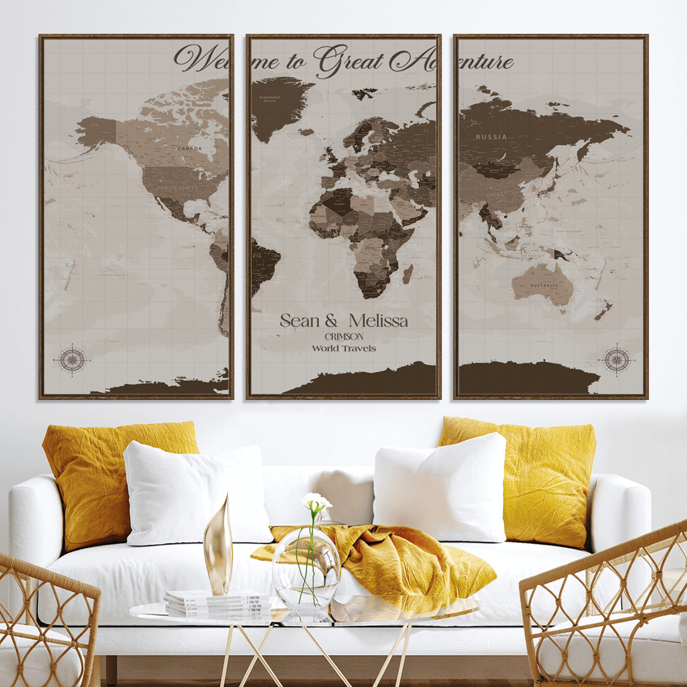 -Personalized World Map Canvas Custom Framed Push Pin Travel Tracker Modern Minimalist Wall Art Gift Couples for Home, Office