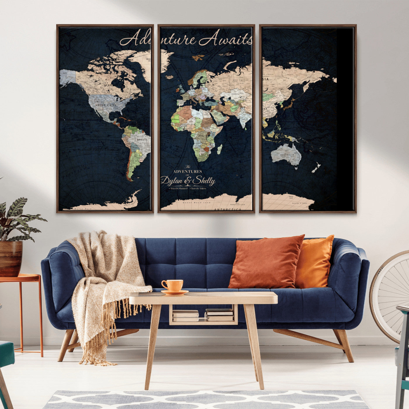 Rehber01-MGV-CV-36X24-Personalized World Map Canvas Print – Framed Push Pin Travel Wall Art for Couples – Adventure & Anniversary Gift