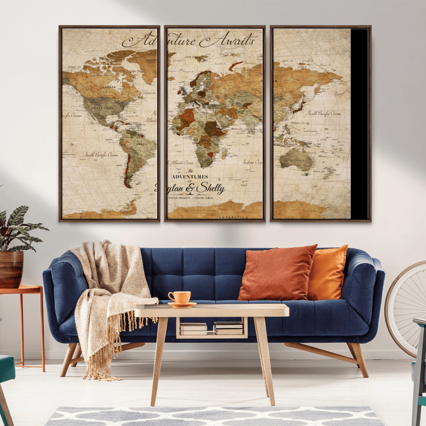 -Personalized Push Pin World Map Canvas Print – Custom Adventure Travel Map, Framed Wall Art Gift for Couples or Family