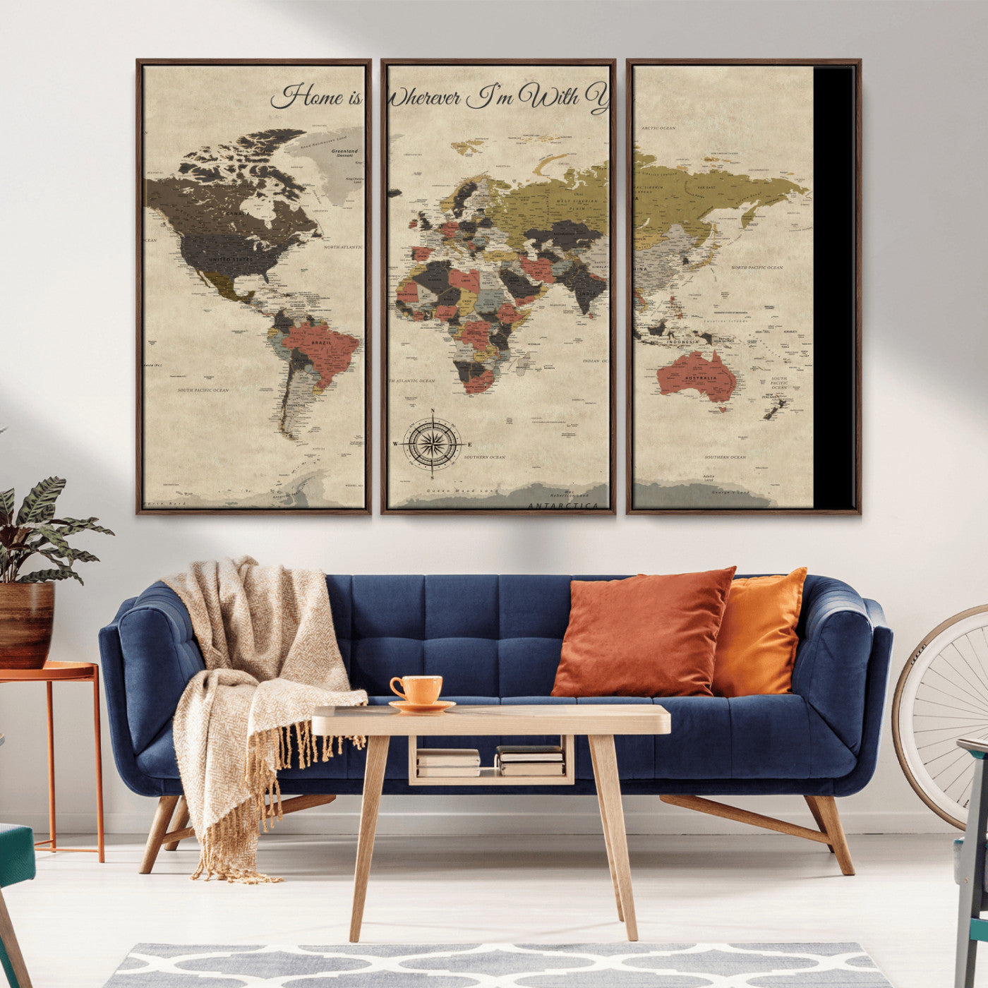 -Personalized World Map Wall Art Canvas Print – Customizable Push Pin Framed Travel Map Artwork for Home Office