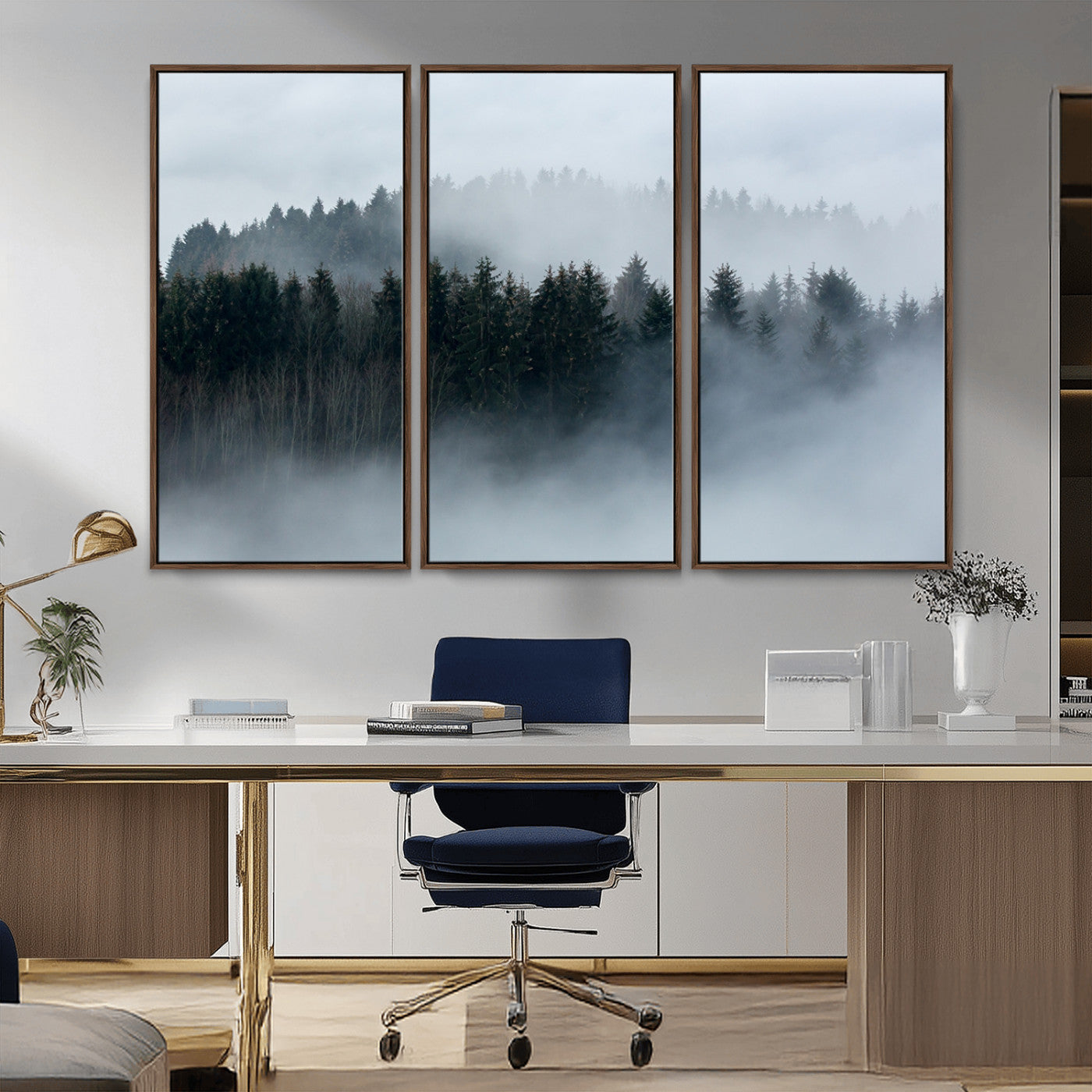 -Autumn and Misty Trees in the Forest Wall Art Canvas Print, Foggy Forest Mountain Wall Art Canvas