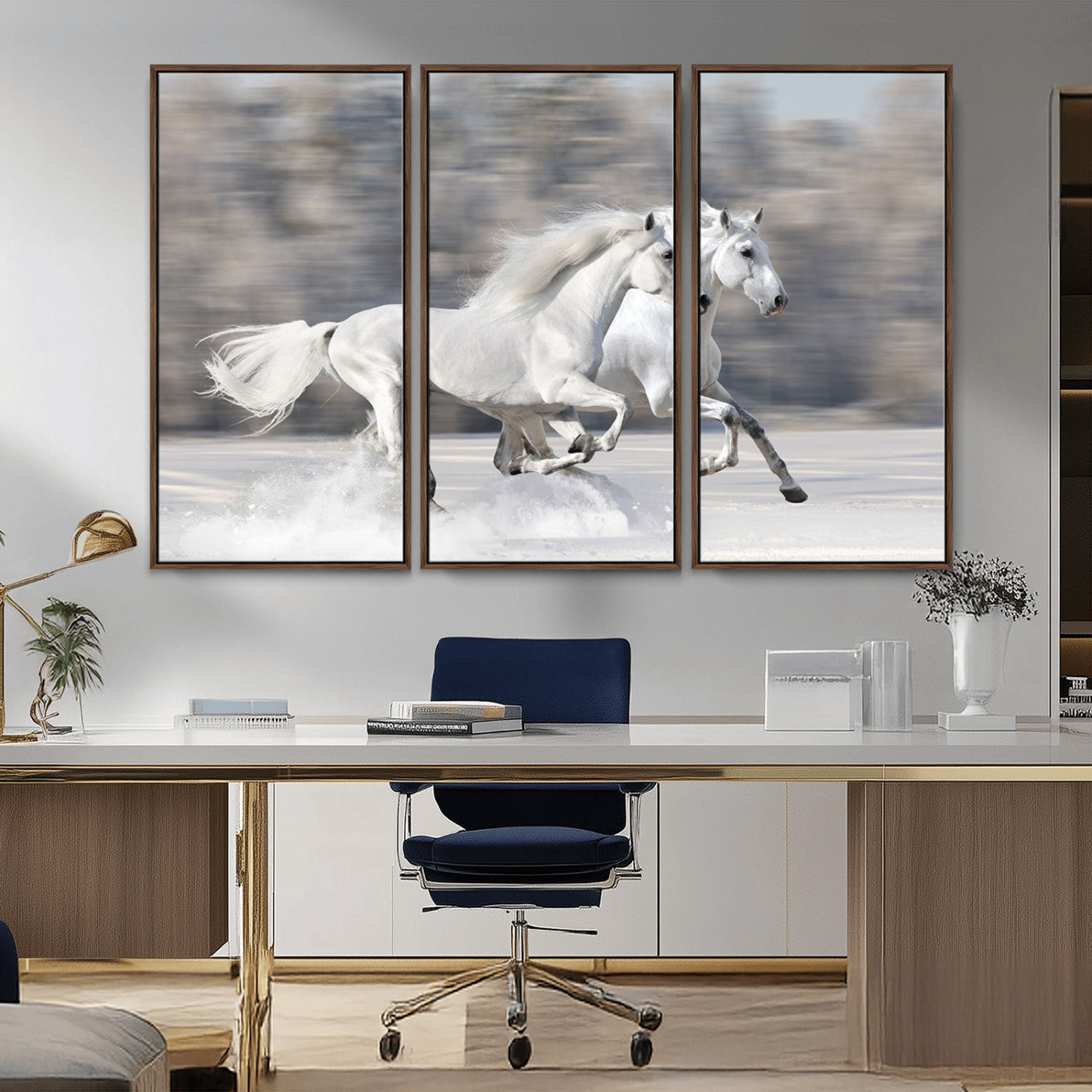 -The White Horses Wall Art, Framed White Horses Wall Art Canvas Print