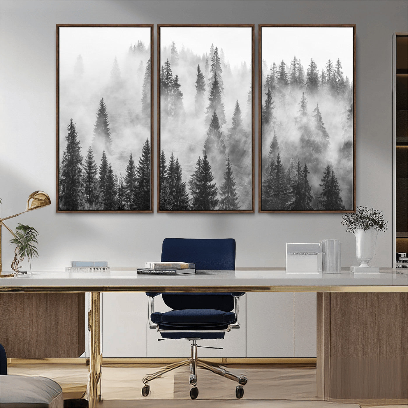 -Forest Wall Art Print | Foggy Pine Forest Canvas Wall Art - Black and White Nature Decor for Living Room, Office