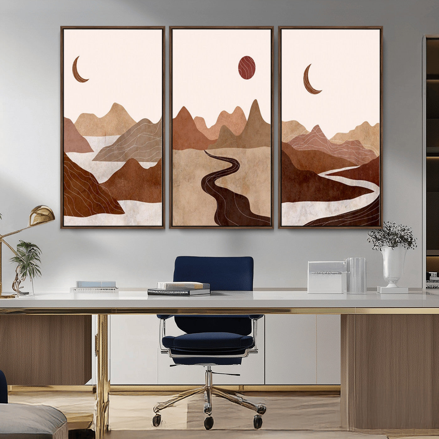 -Boho Wall Art Canvas Print Set Mid-Century Prints Bohemian Wall Artwork Prints Boho Neutral