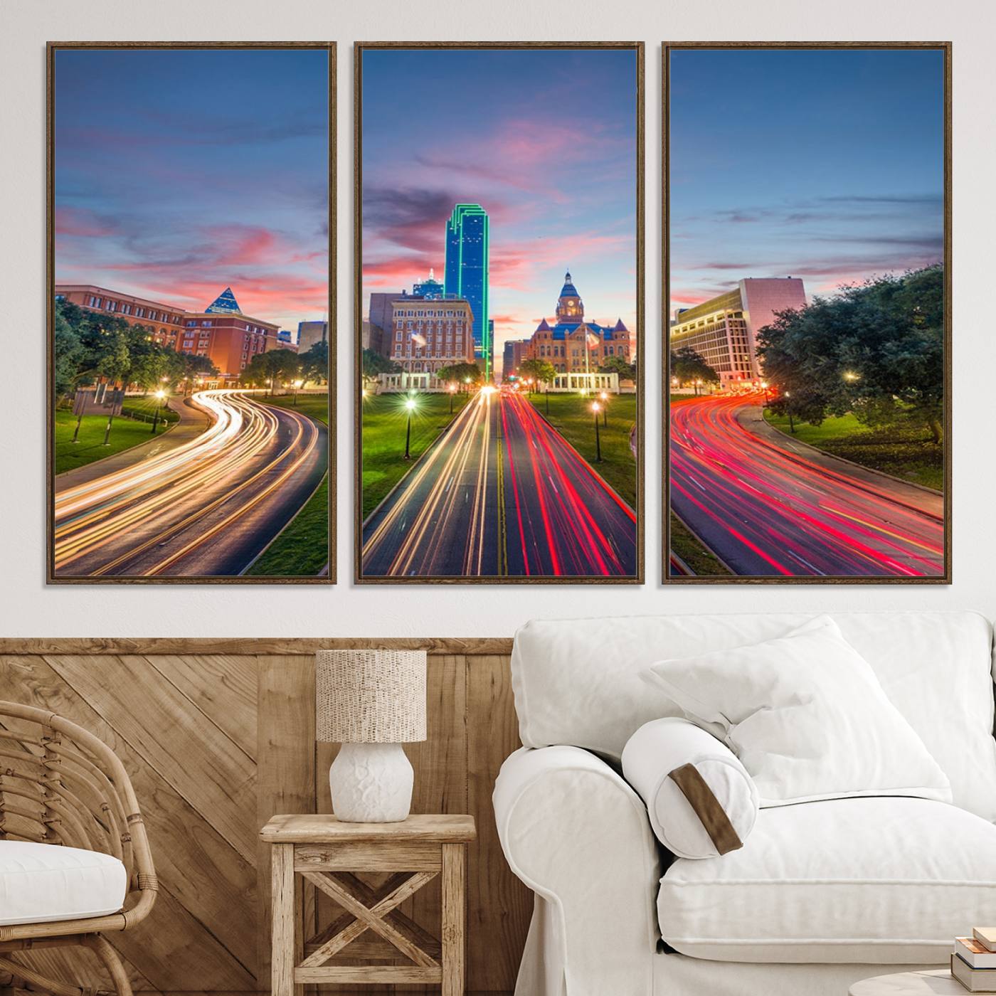 -Dallas City Lights Large Wall Art Dallas Cityscape Canvas Print Framed Living Room Decor