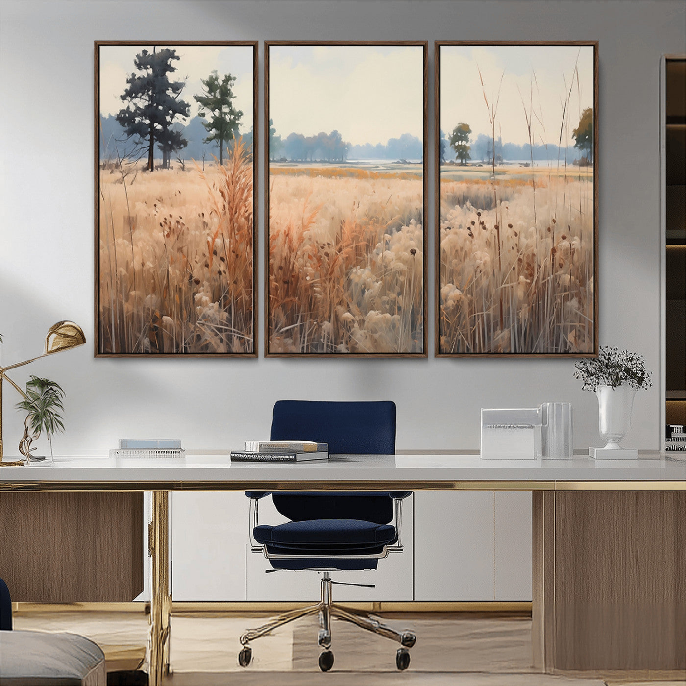 98822-MGV-CV-36X24-Golden Fields Canvas Wall Art Print – Serene Landscape of Nature’s Tranquility in Minimalist Modern
